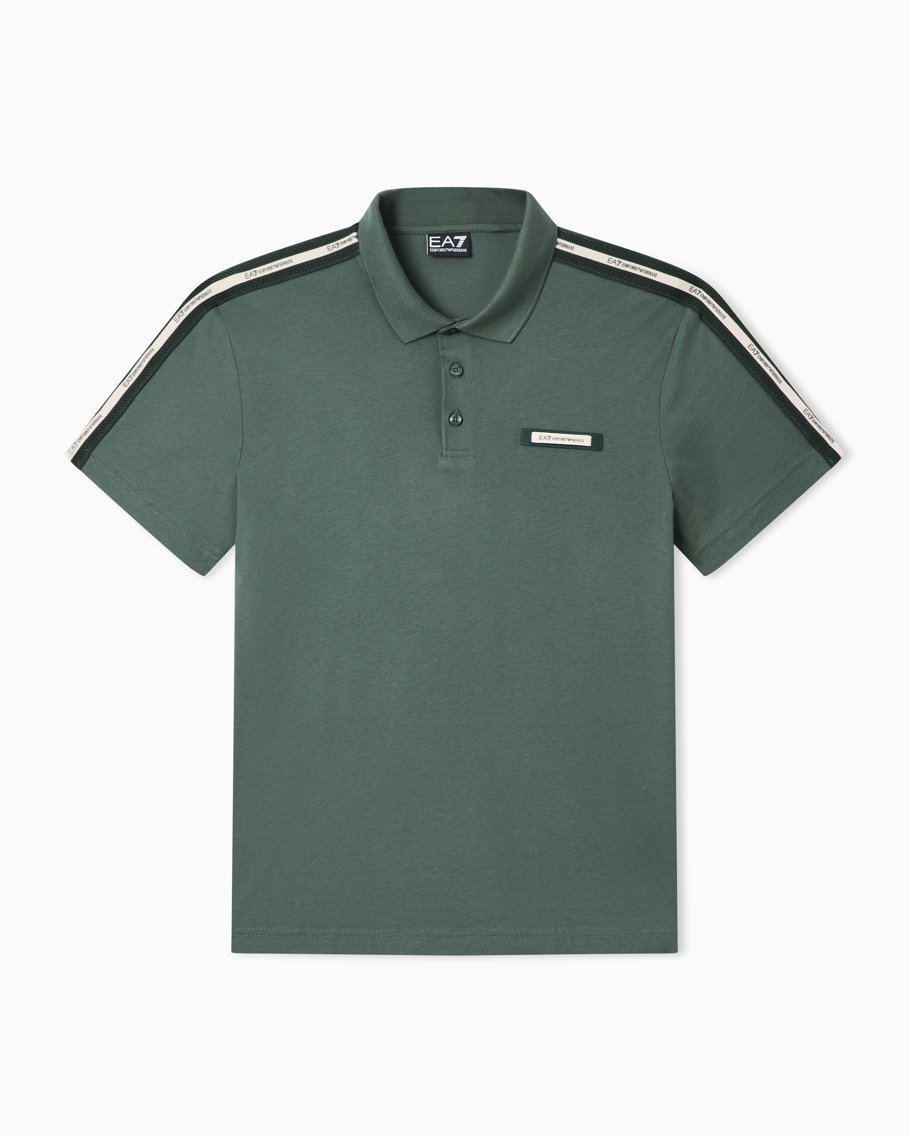 Ea7 Green Logo Series Cotton-Jersey Polo Shirt
