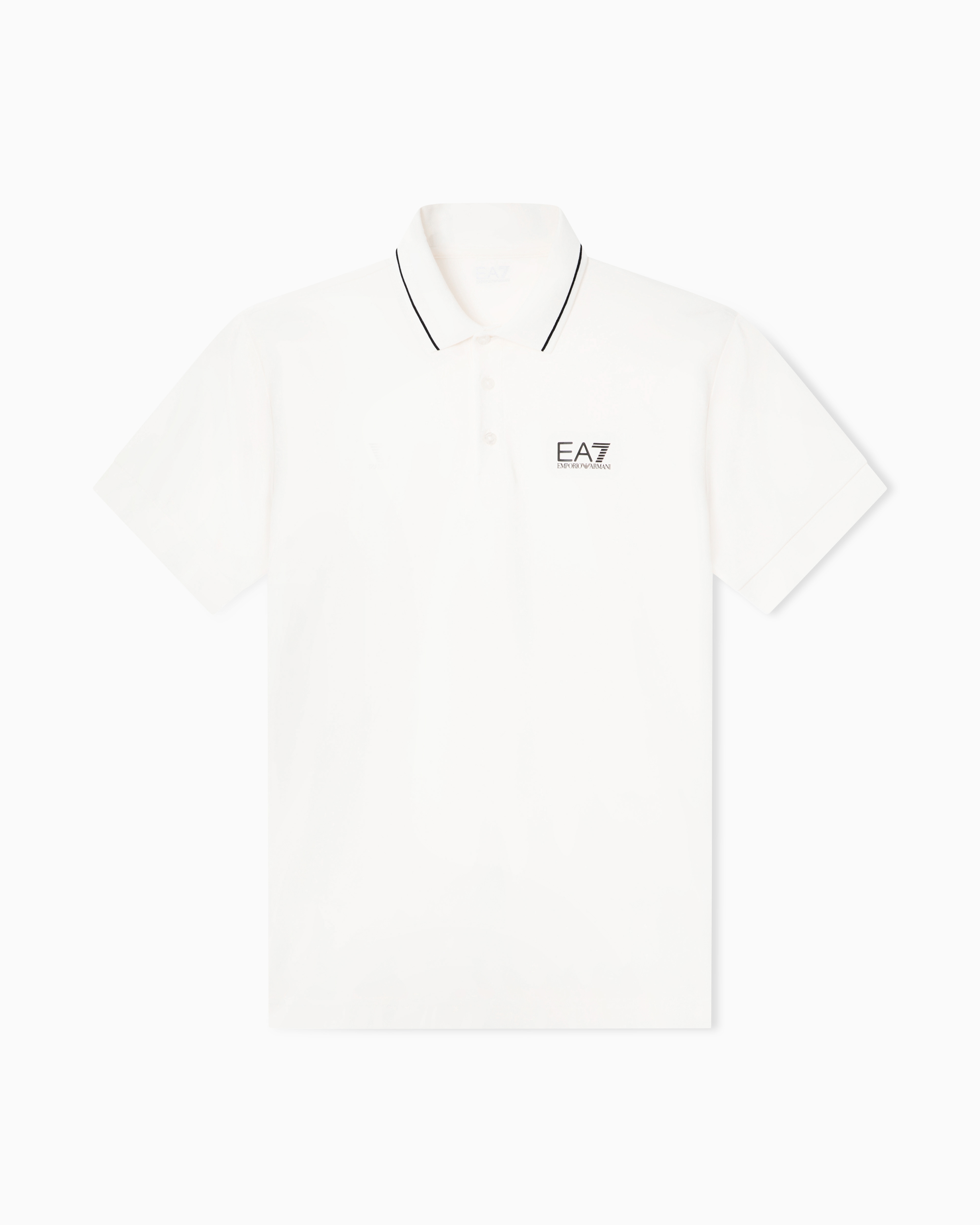 Ea7 White Core Identity Stretch-Cotton Piqué Polo Shirt