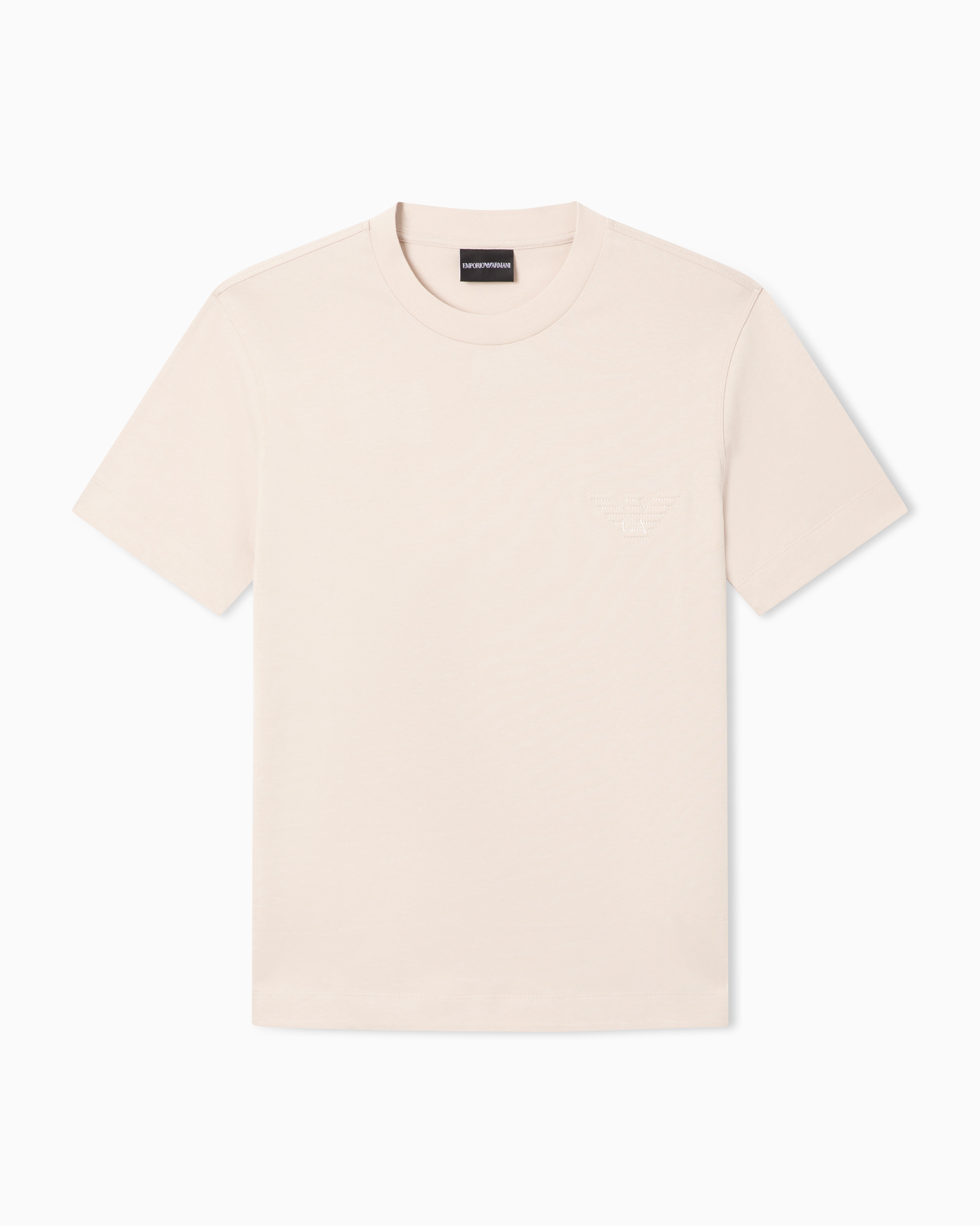 Emporio Armani Beige Slim Fit T-Shirt In Heavy Jersey With Domed Eagle