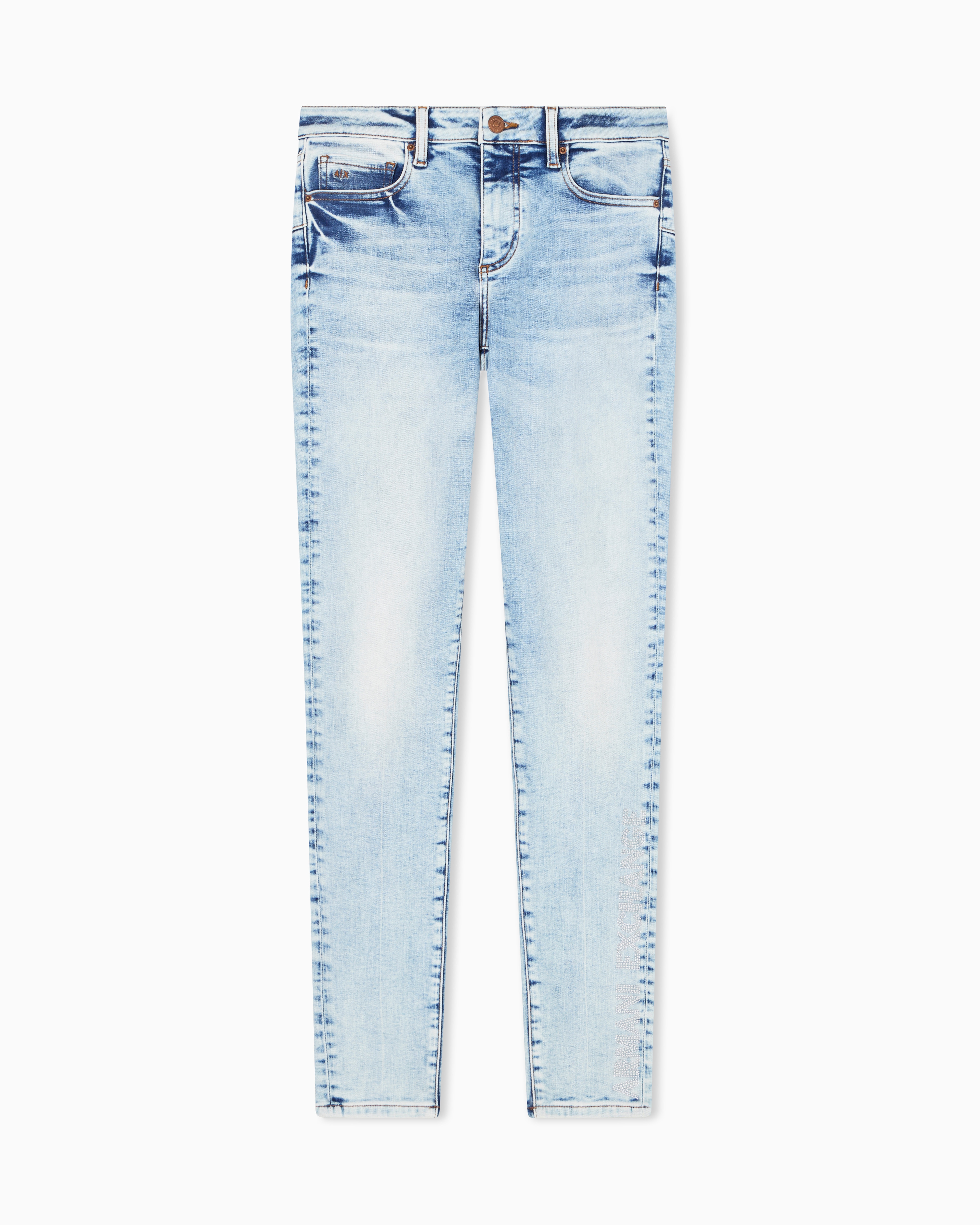Armani Exchange Blue Super Skinny Stretch Denim Jeans With Details