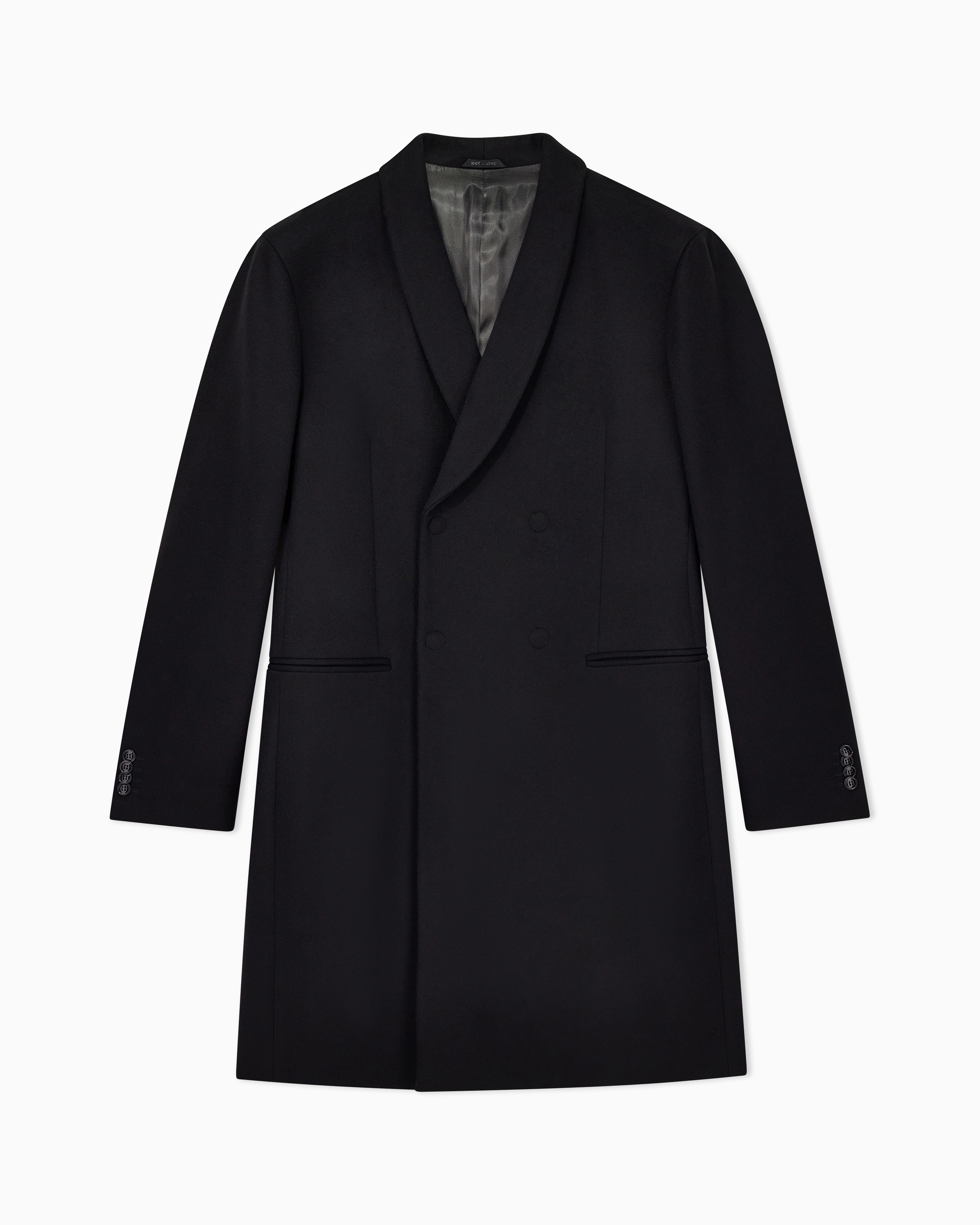 Giorgio Armani Black Double-Breasted Coat In Cashmere With Shawl Collar