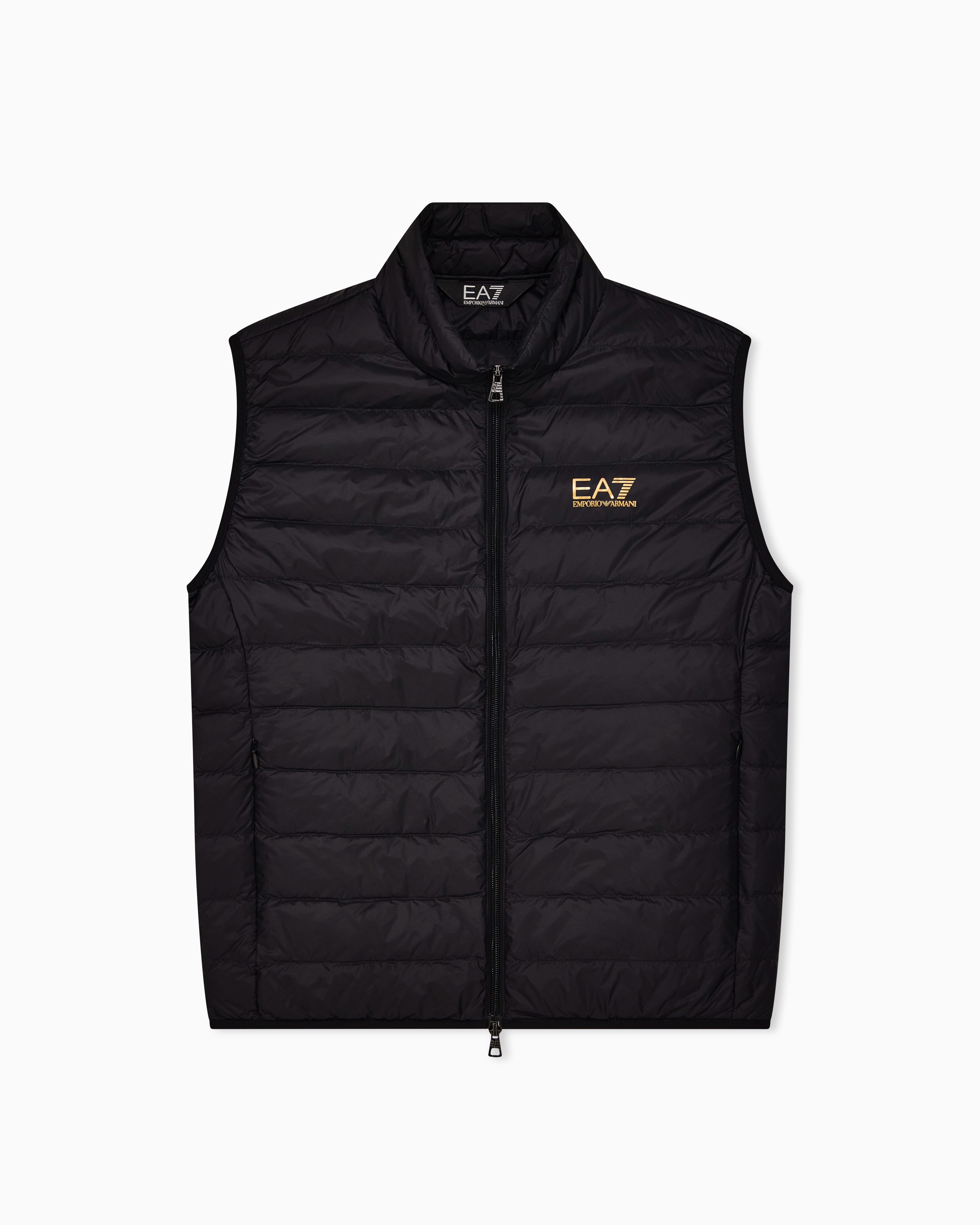 Ea7 Black Packable Gilet With Zip And Down Padding Core Identity