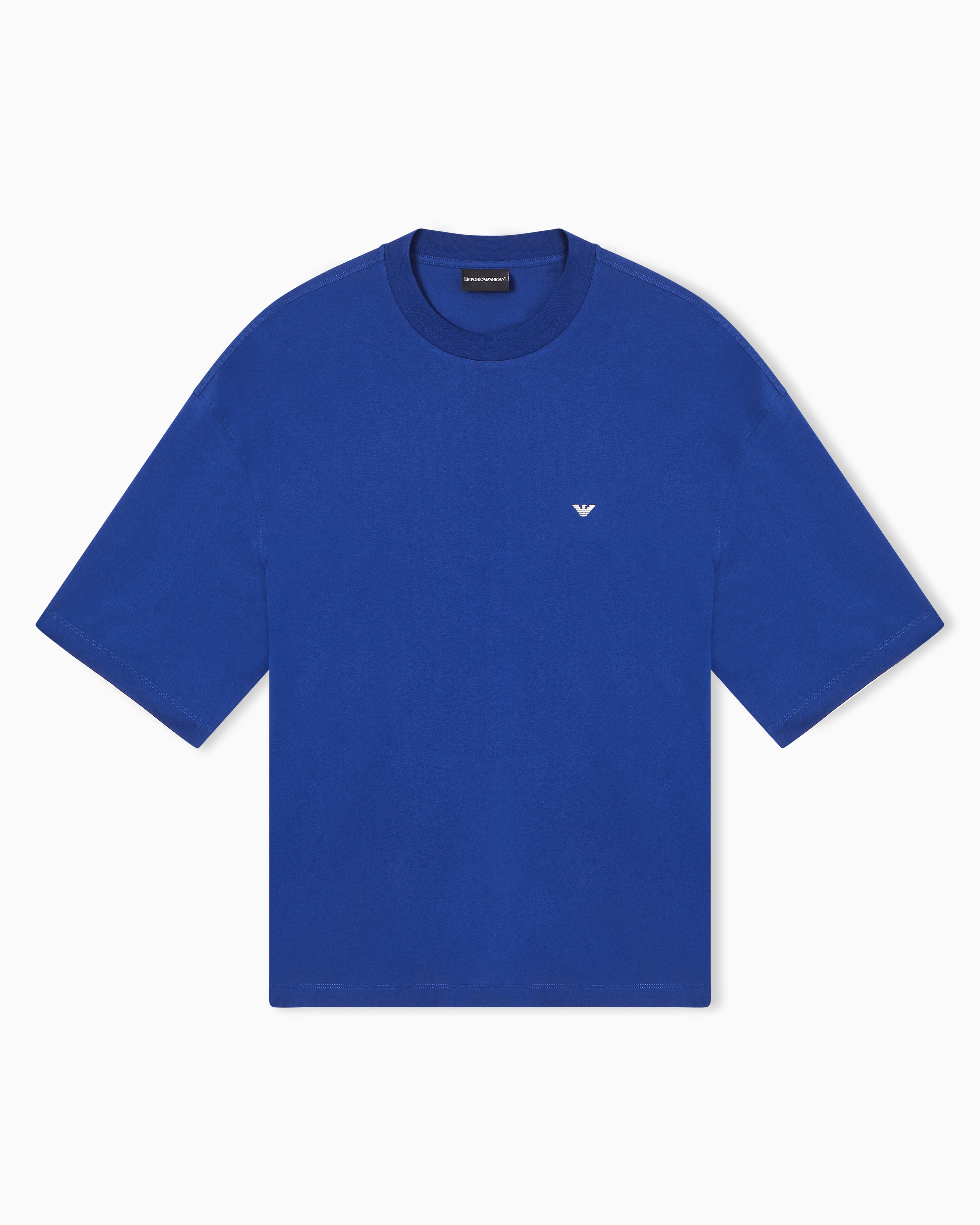 Emporio Armani Blue Oversized Jersey T-Shirt With Used-Effect Logo Print