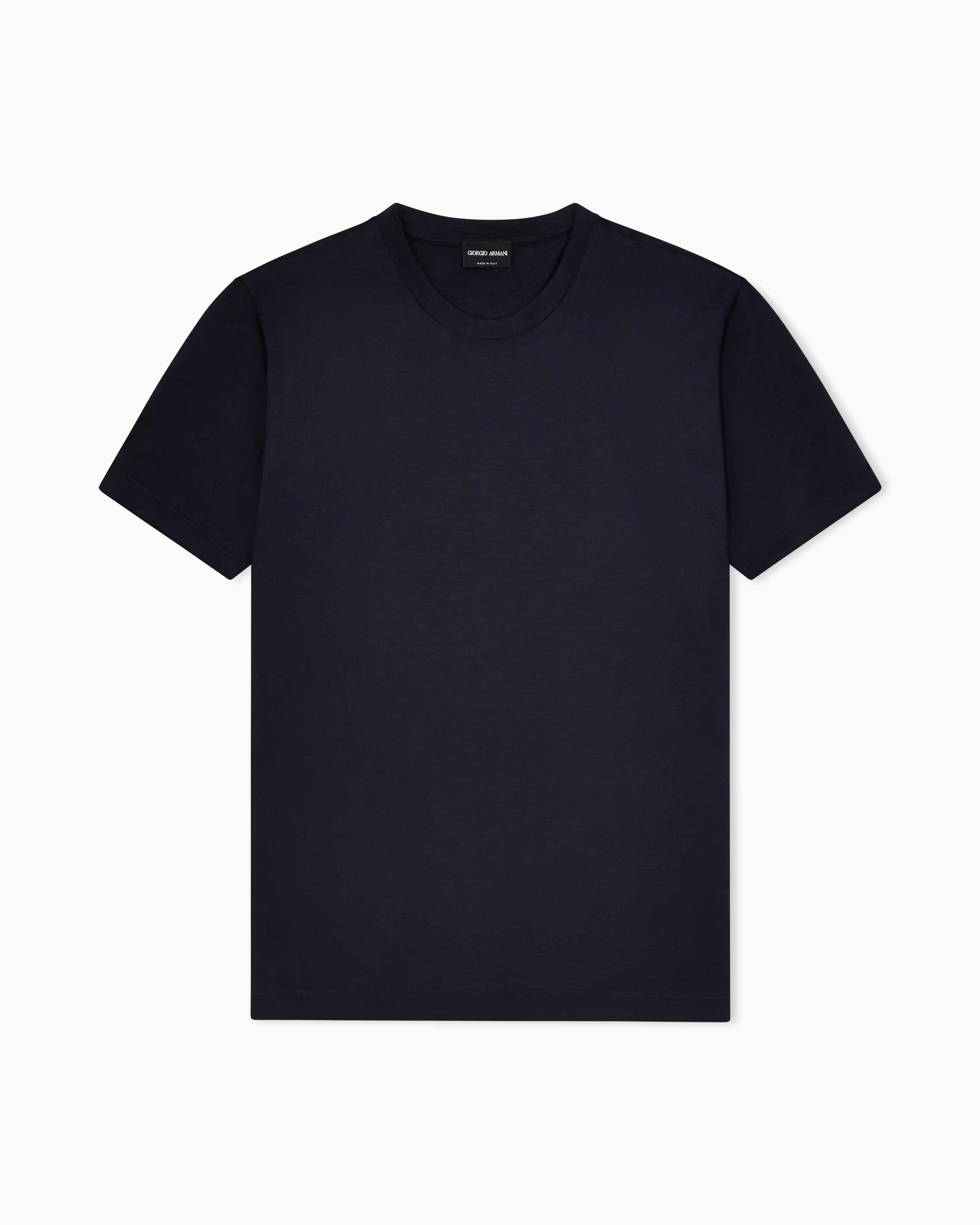 Giorgio Armani Blue Plain-Knit Jersey T-Shirt In A Silk-And-Cotton Blend