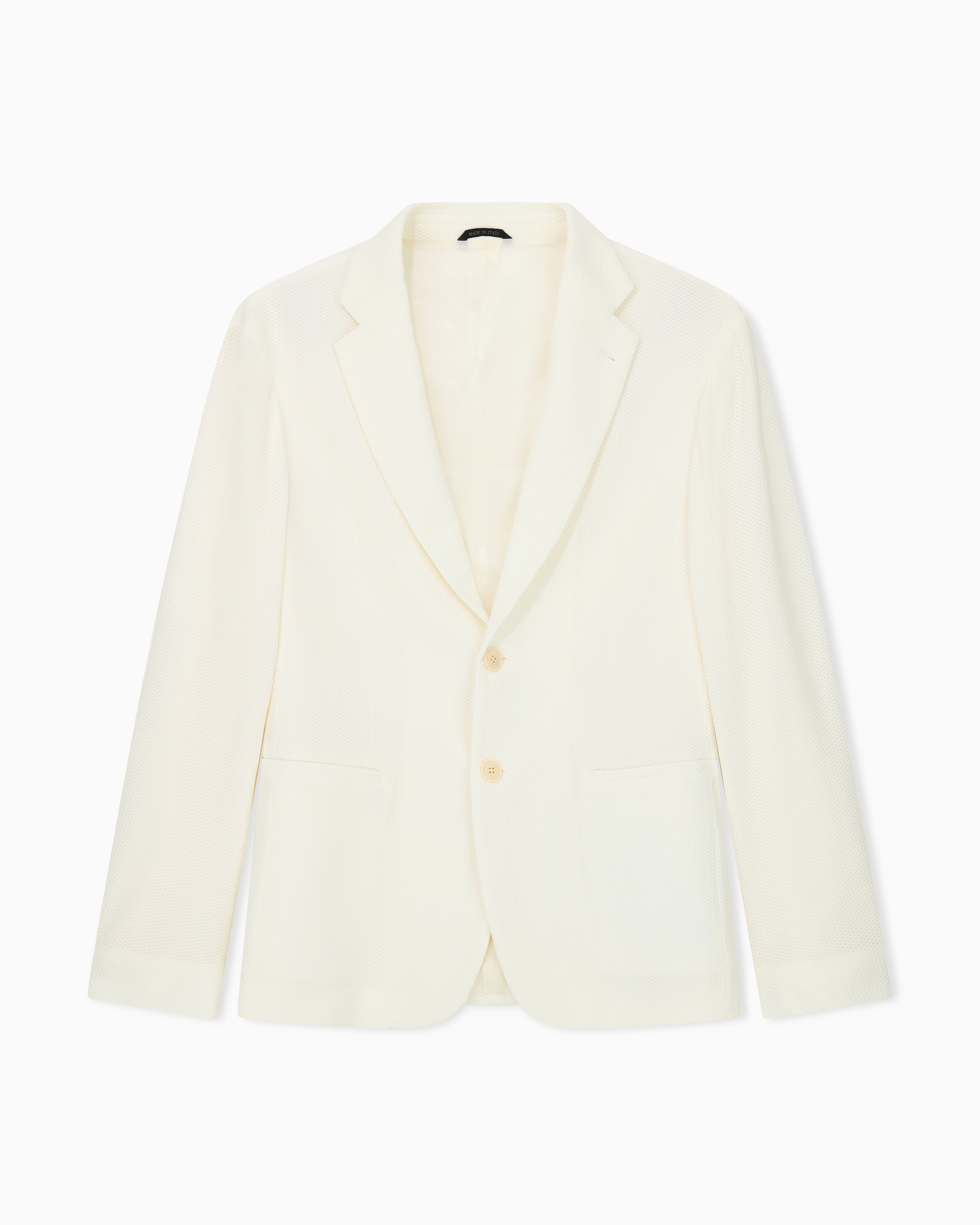 Giorgio Armani White Single-Breasted Jacket In Technical Waffle Fabric