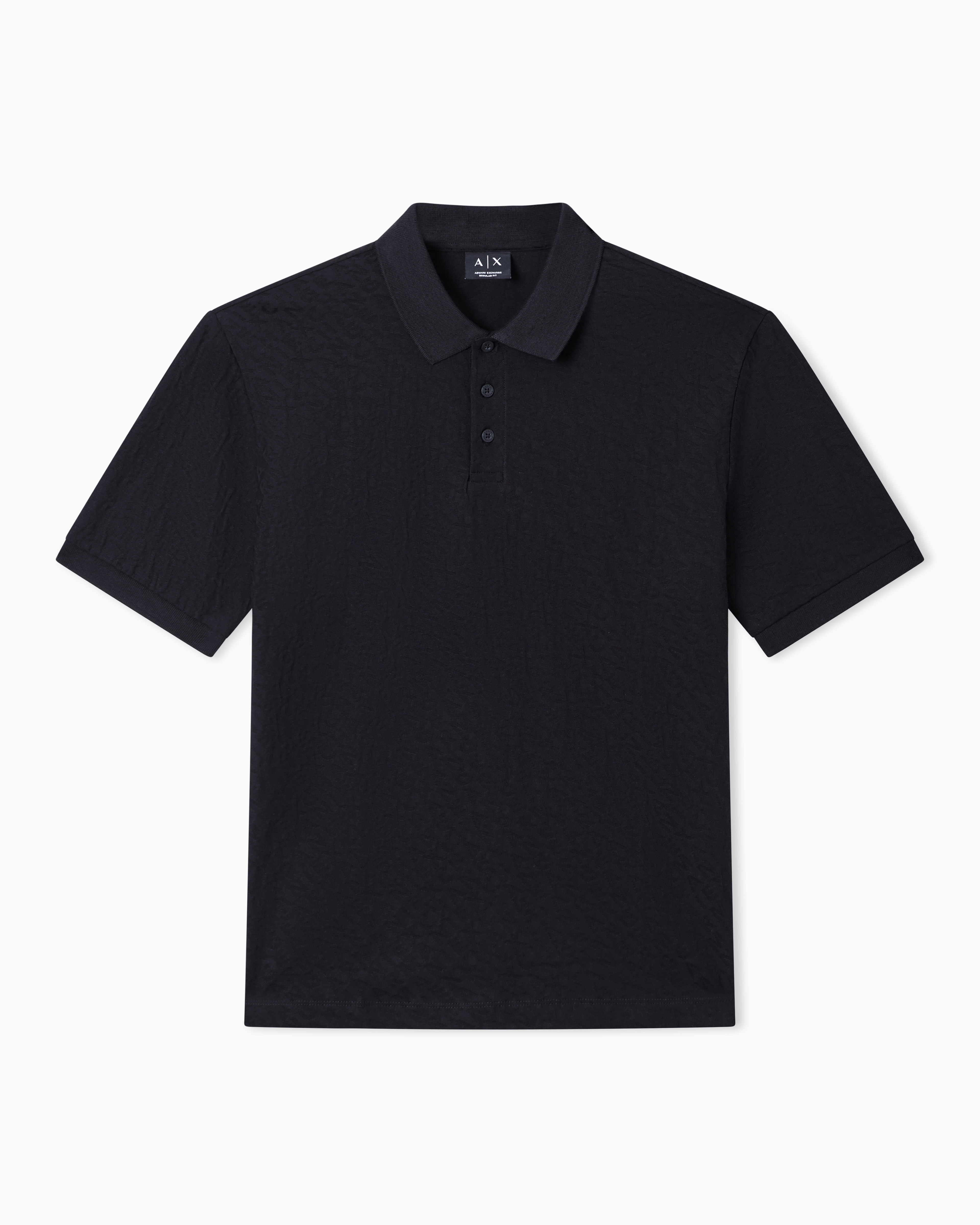 Armani Exchange Black Jacquard Polo Shirt In Mercerized Cotton
