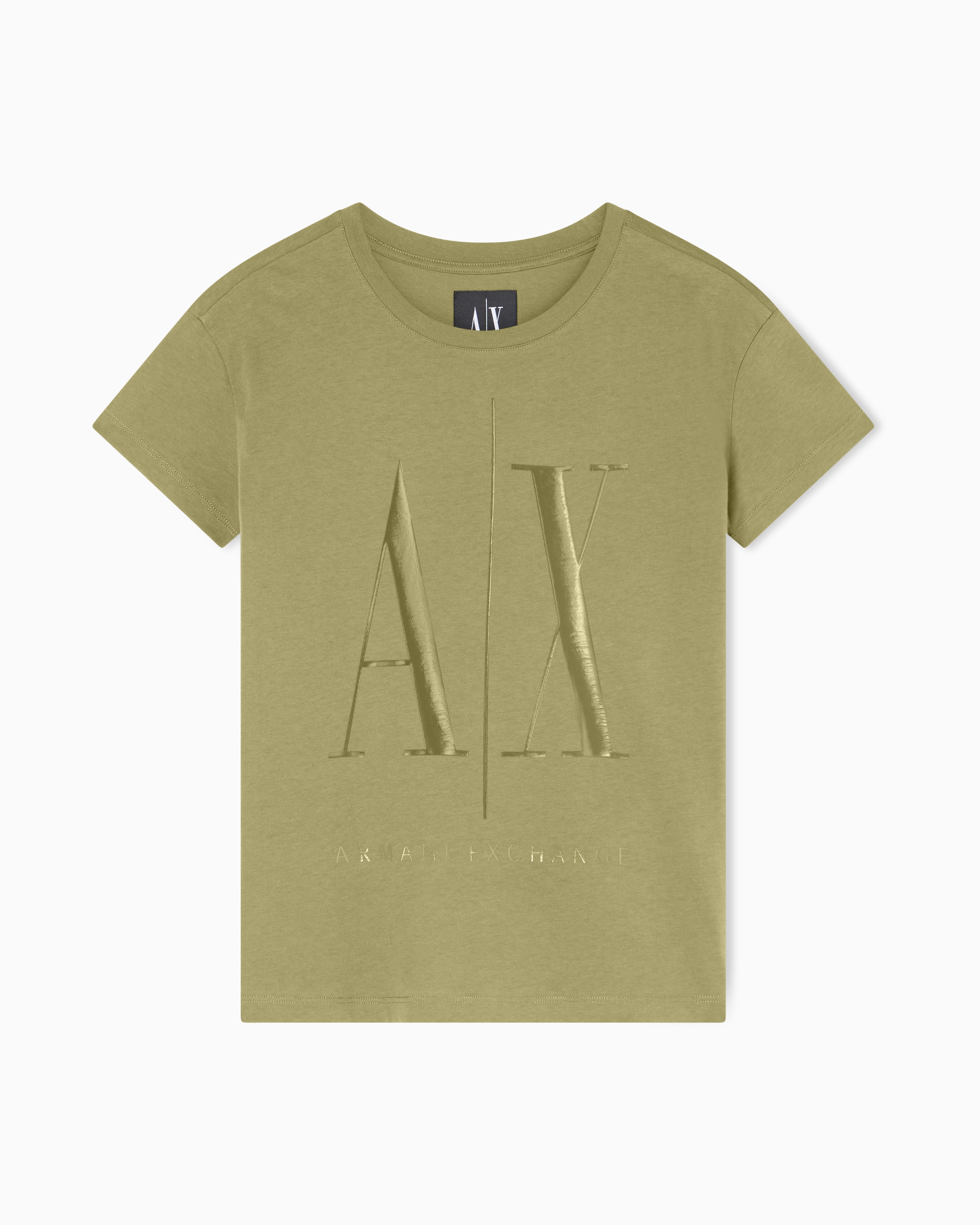 Armani Exchange Green Relaxed Fit T-Shirt In Cotton Jersey