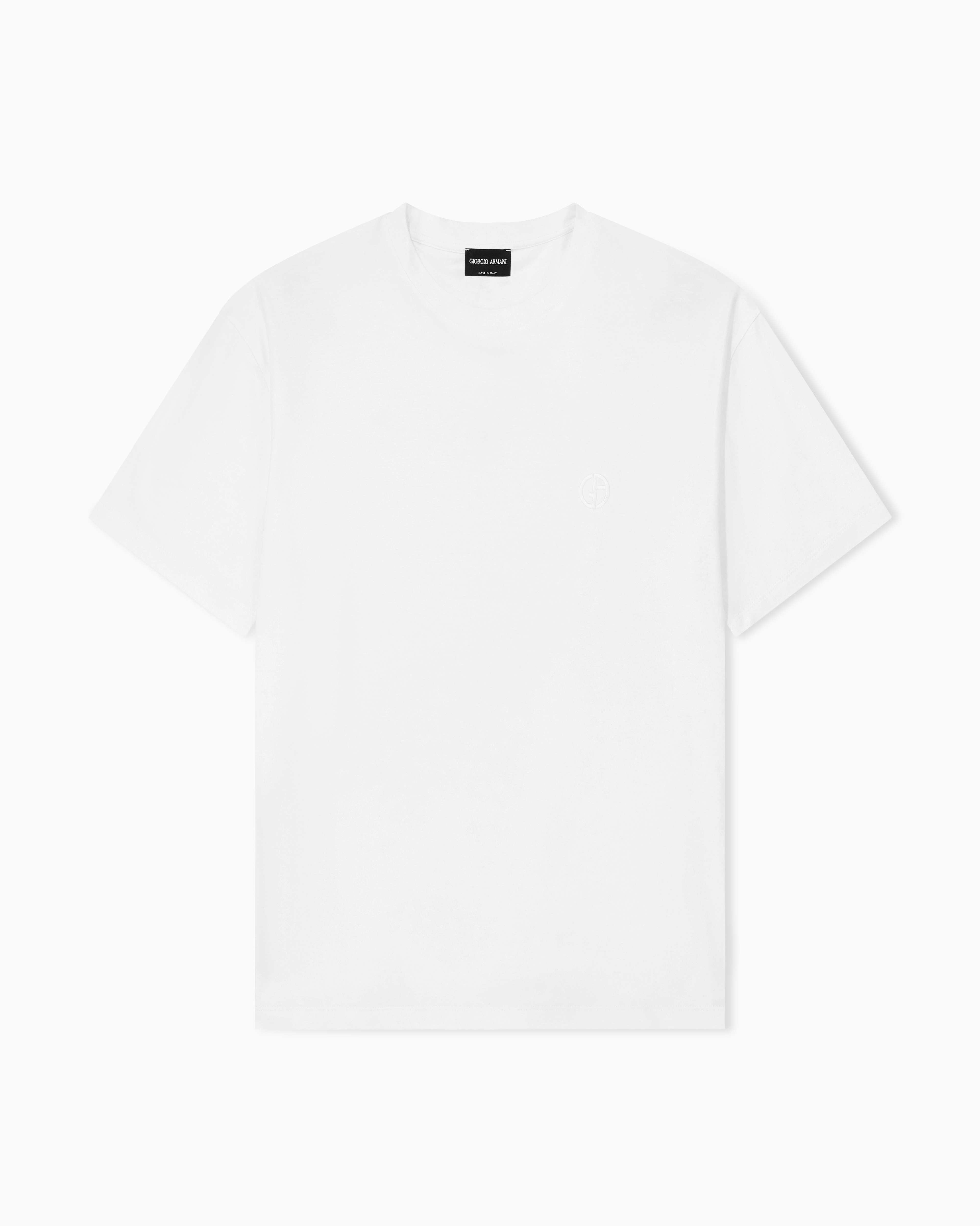 Giorgio Armani White Crew Neck T-Shirt In Cotton Interlock And Cashmere
