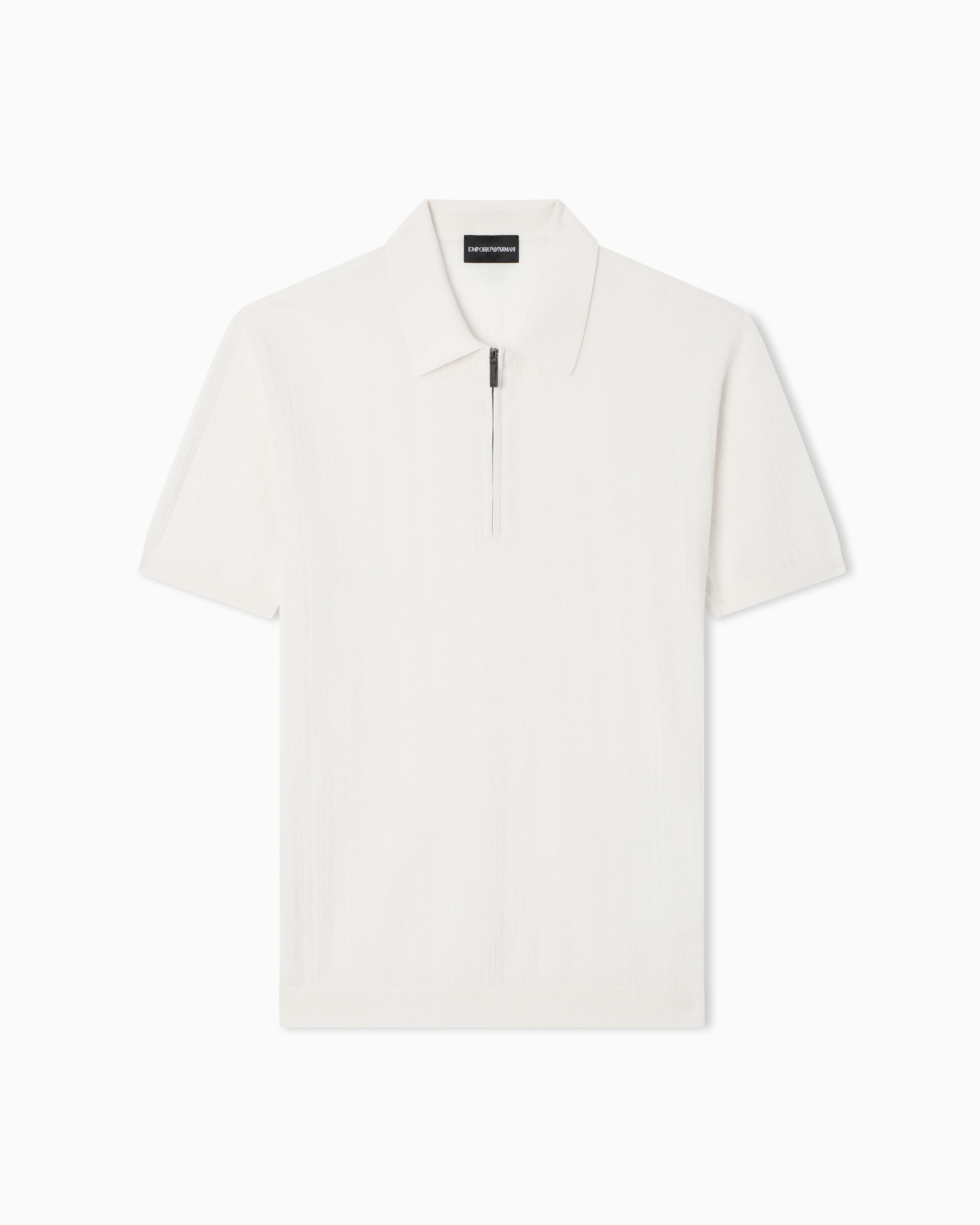 Emporio Armani Beige Vertical Tuck-Stitch Jumper With Polo-Shirt Collar