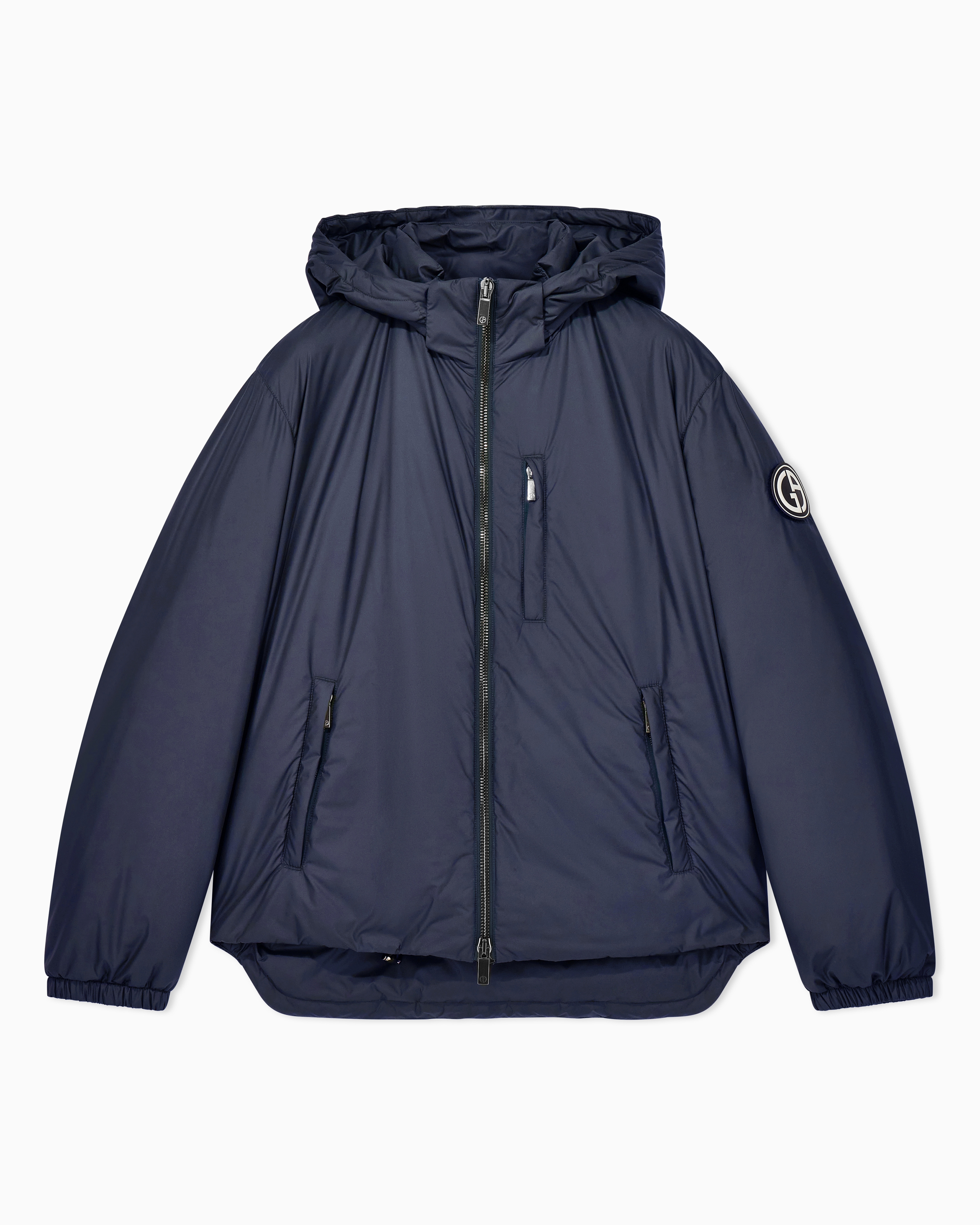 Giorgio Armani Navy Blue Hooded Blouson With Goose-Down Padding Asv