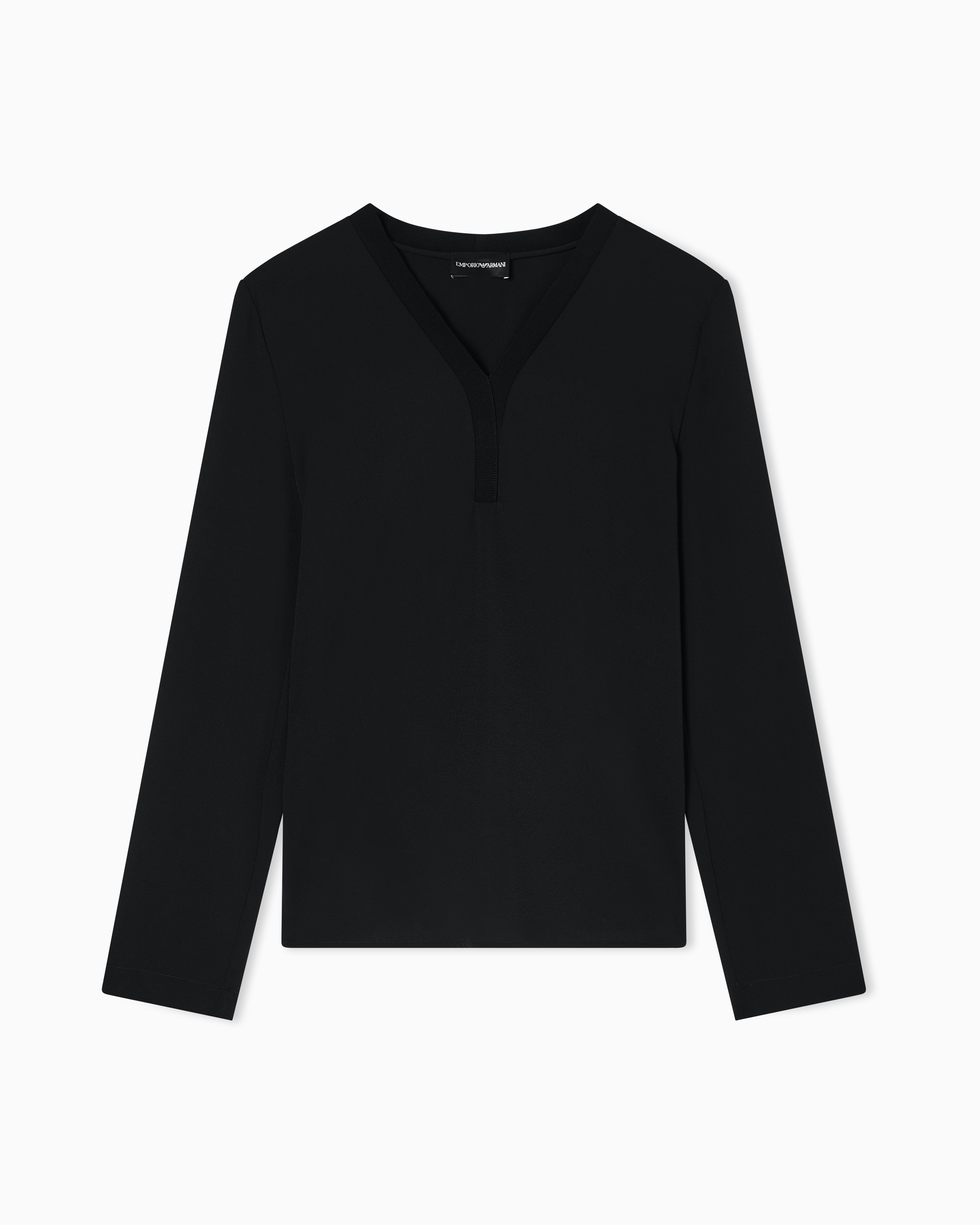 Emporio Armani Black Flowing Crêpe V-Neck Blouse