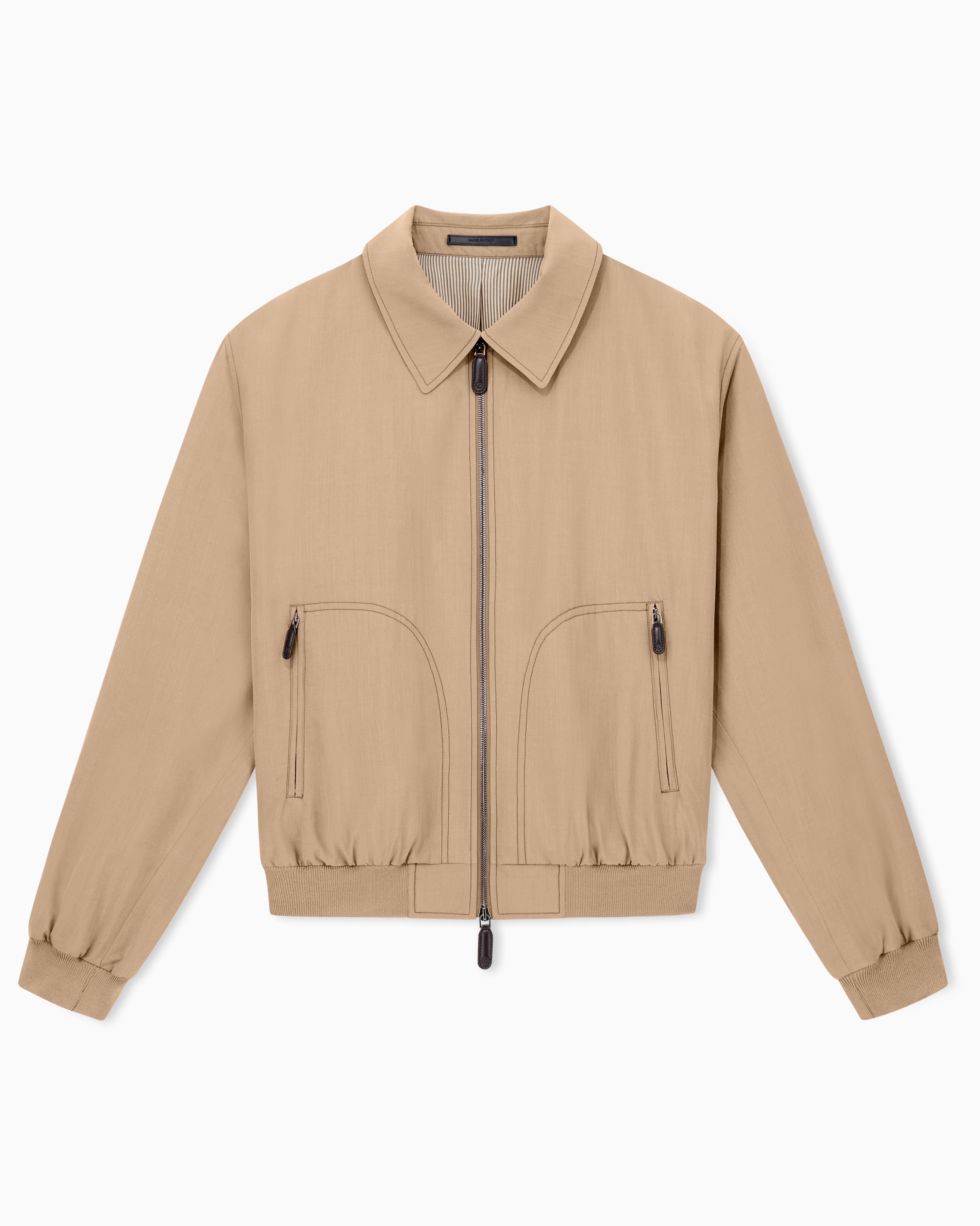 Giorgio Armani Camel Silk And Linen Poplin Blouson
