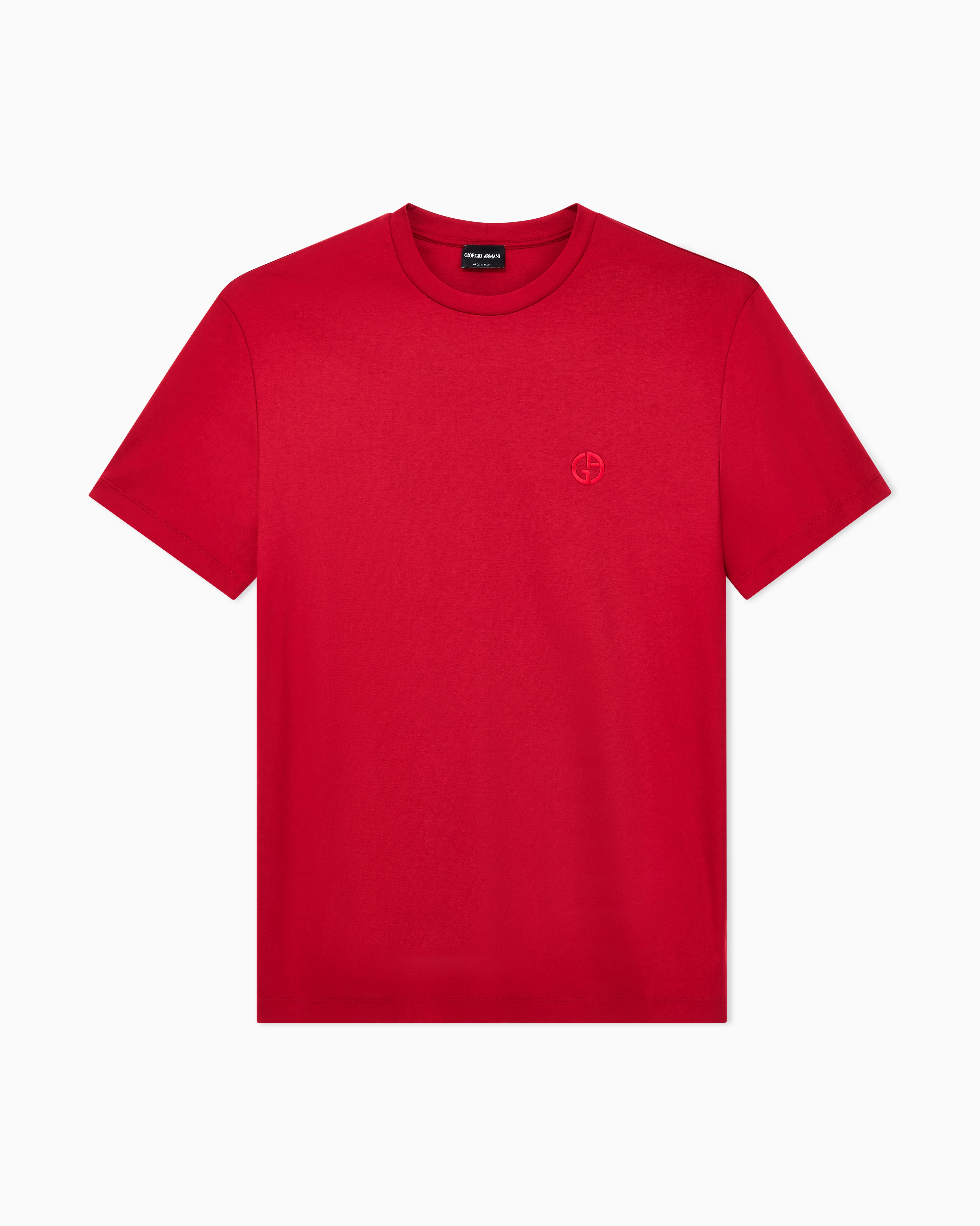 Giorgio Armani Red Short-Sleeve Cotton Interlock T-Shirt With Logo