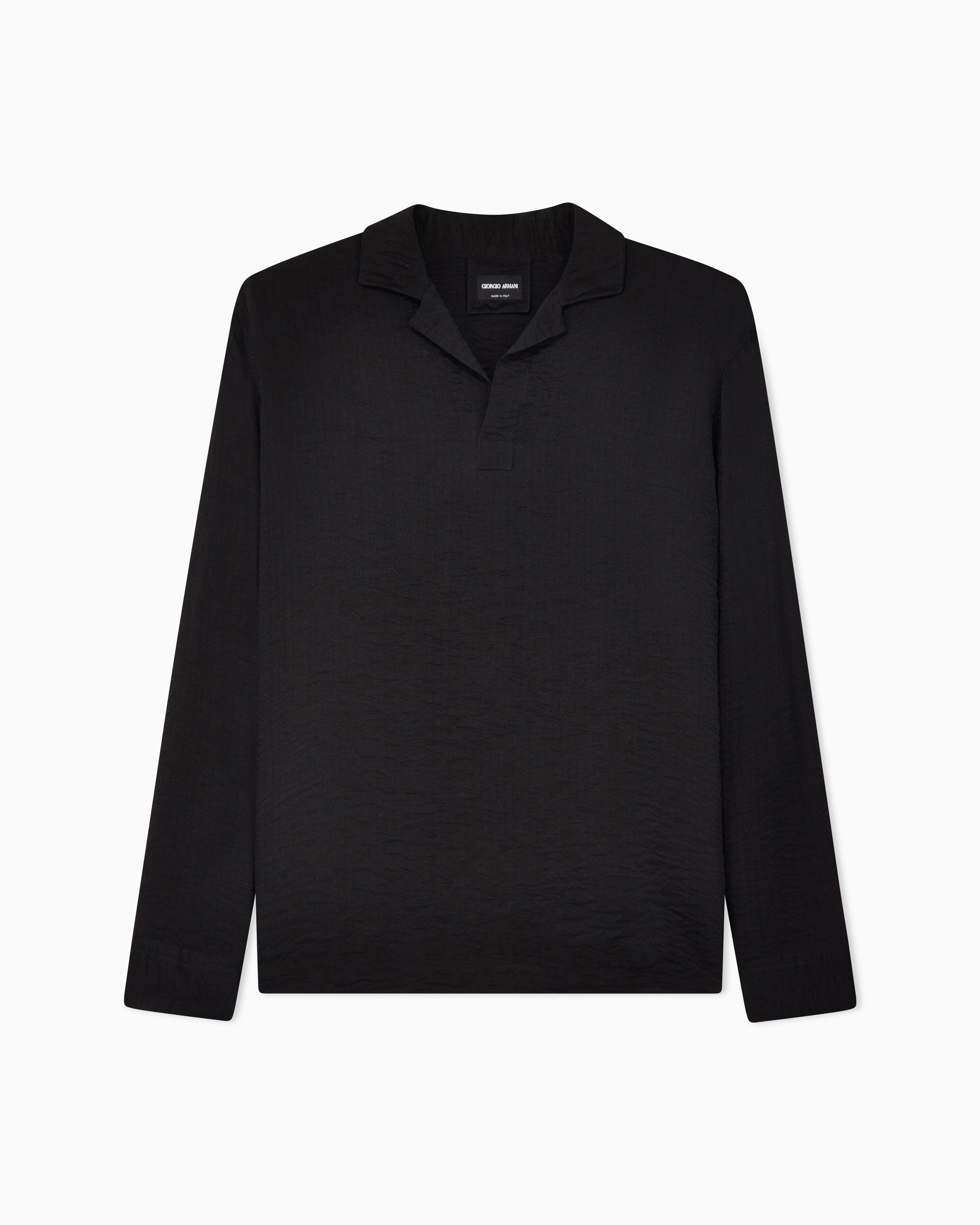Giorgio Armani Black Jacquard Polo In Chevron Cupro With Long Sleeves