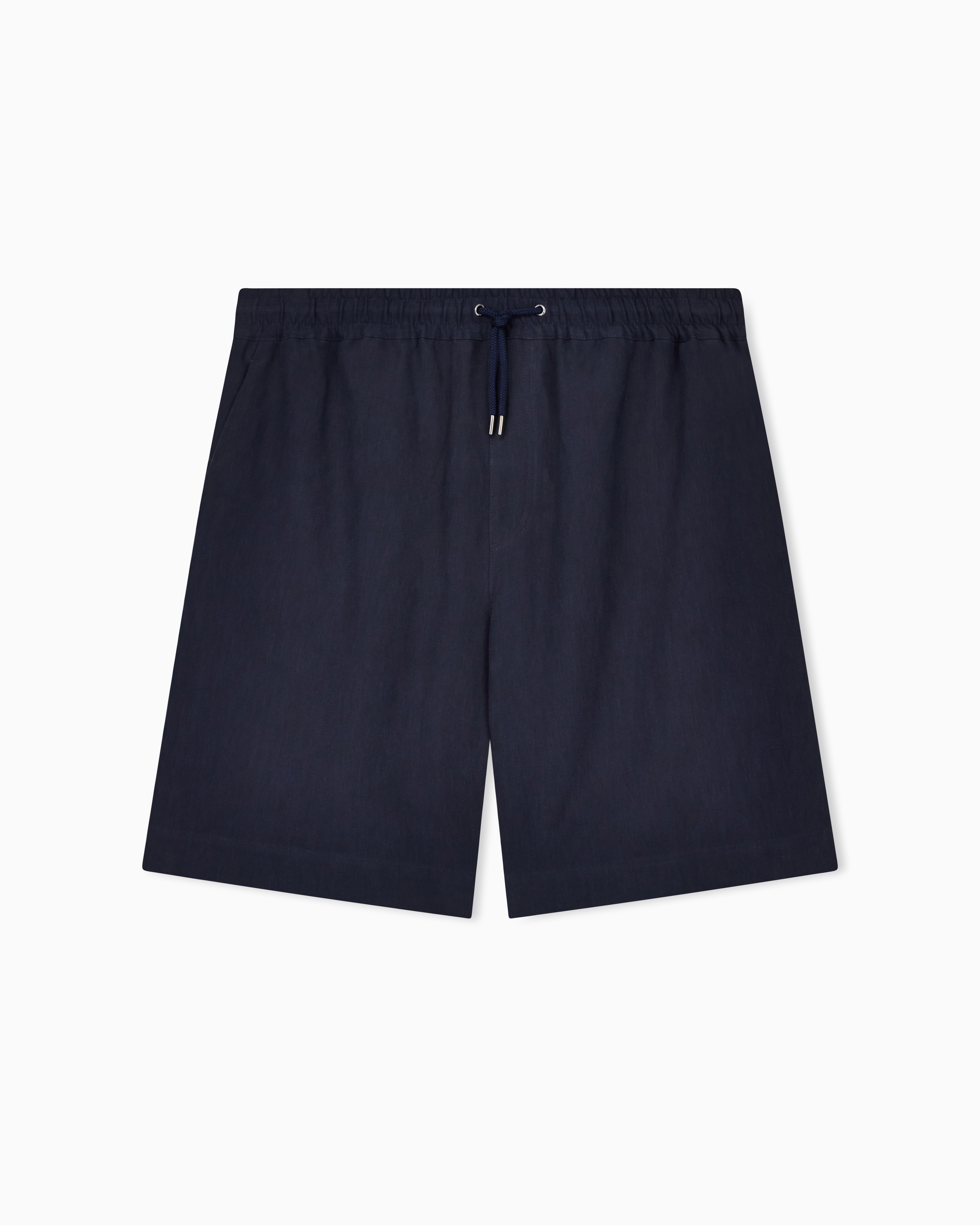 Giorgio Armani Blue Linen Canvas Flat-Front Bermuda Shorts