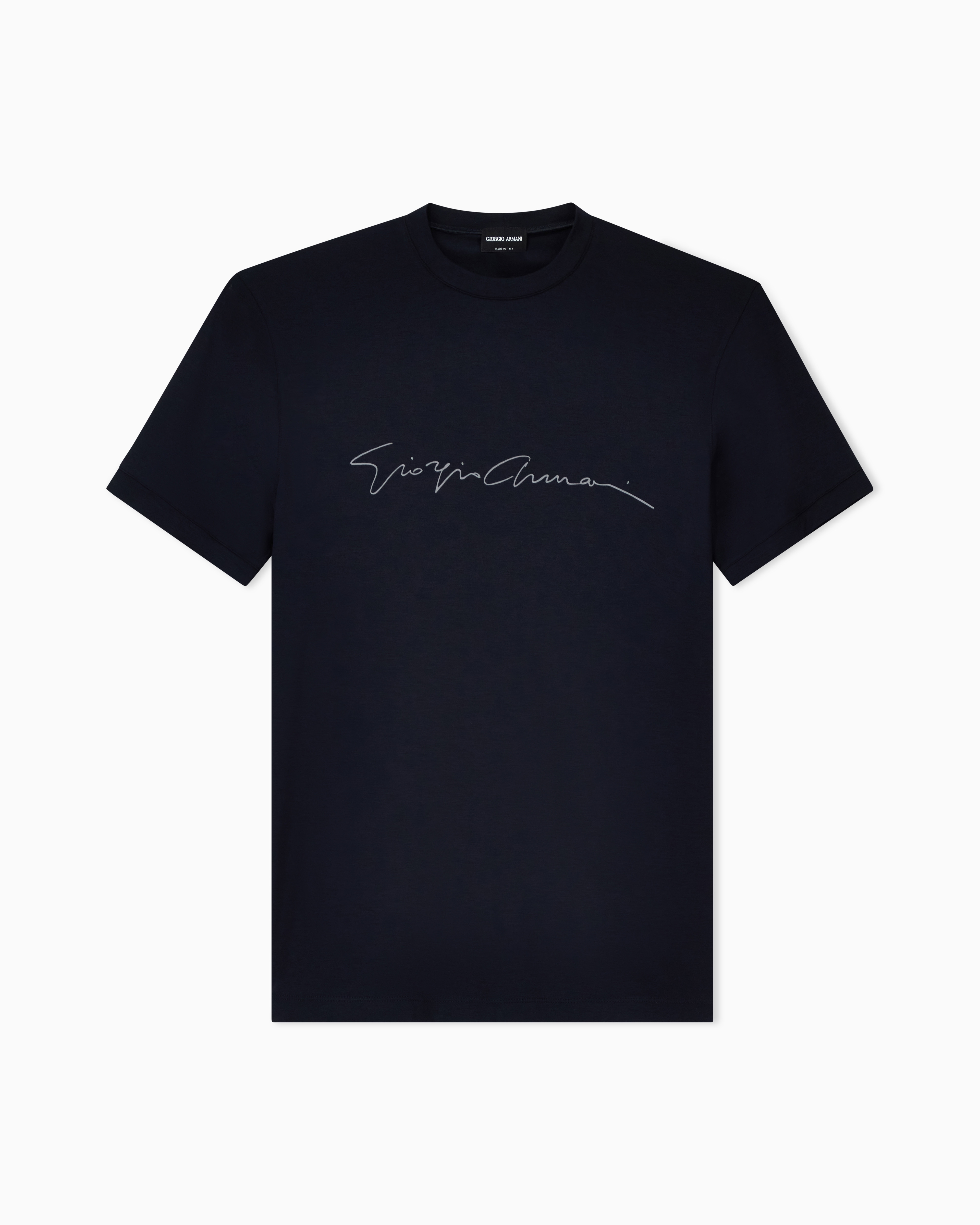 Giorgio Armani Men's Navy Blue Stretch T-Shirt In Viscose With Crew Neck And Logo