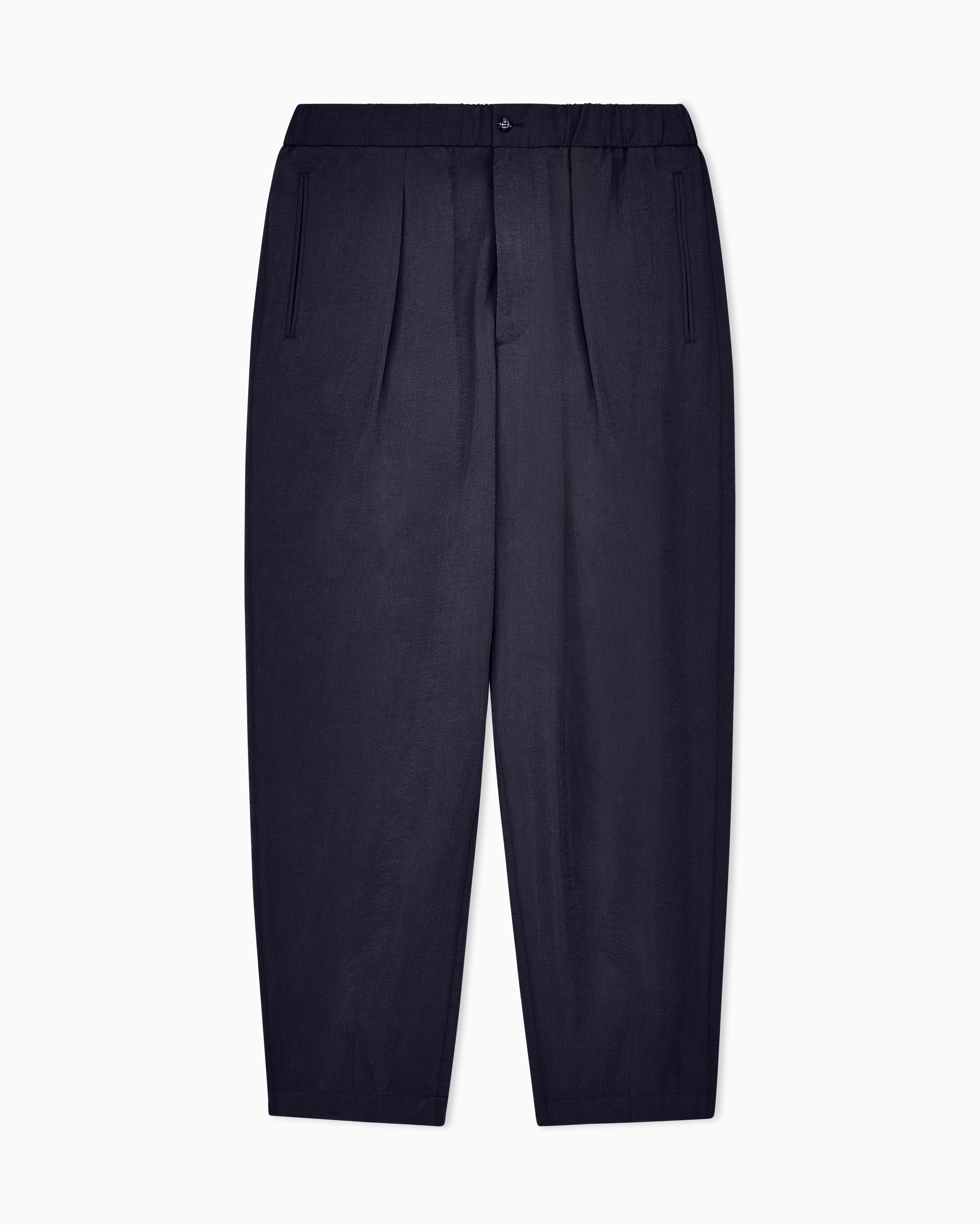 Giorgio Armani Navy Blue Trousers Regular Fit In Washed Silk Blend