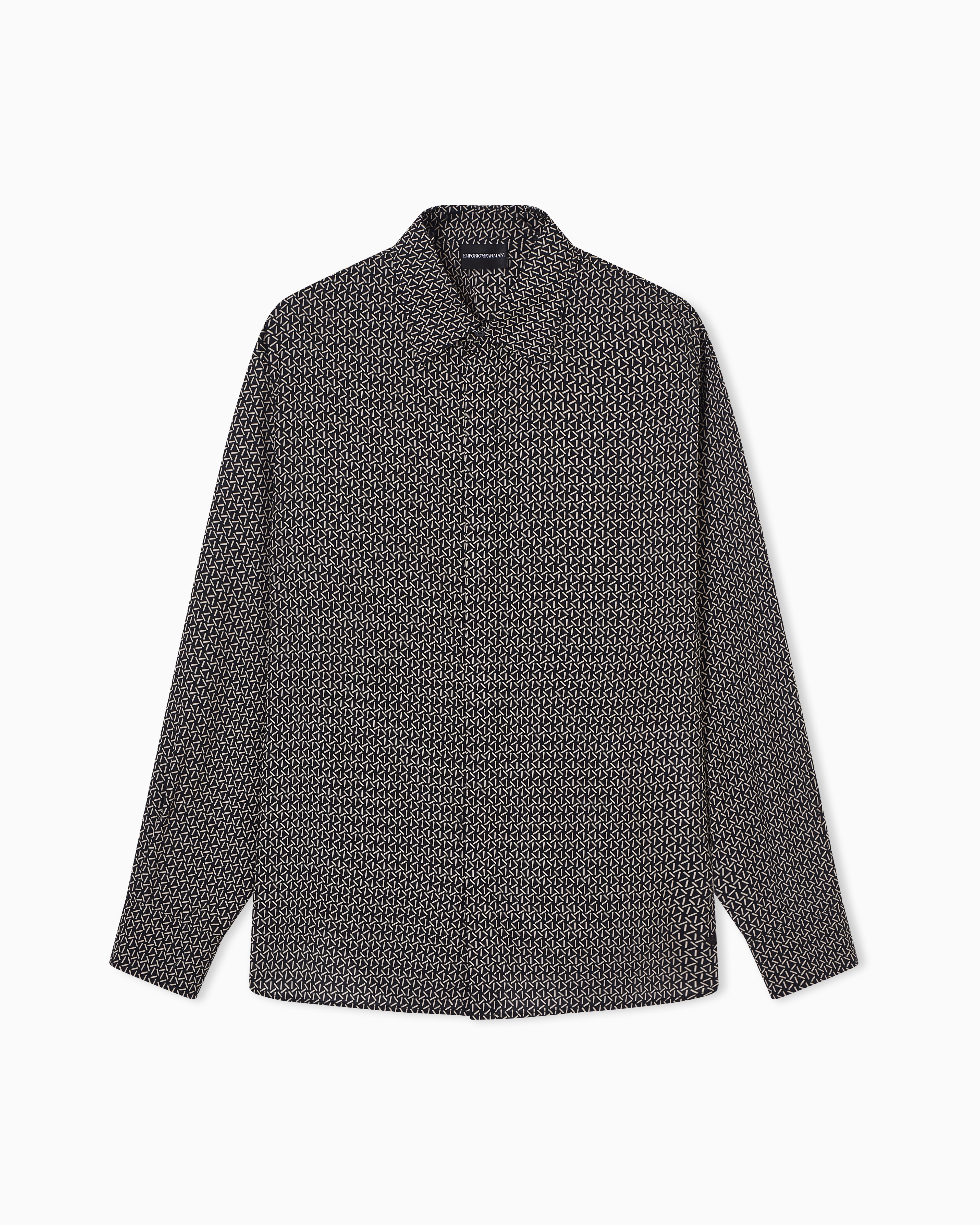 Emporio Armani Blue Comfort-Fit All-Over Print Lyocell-Blend Shirt