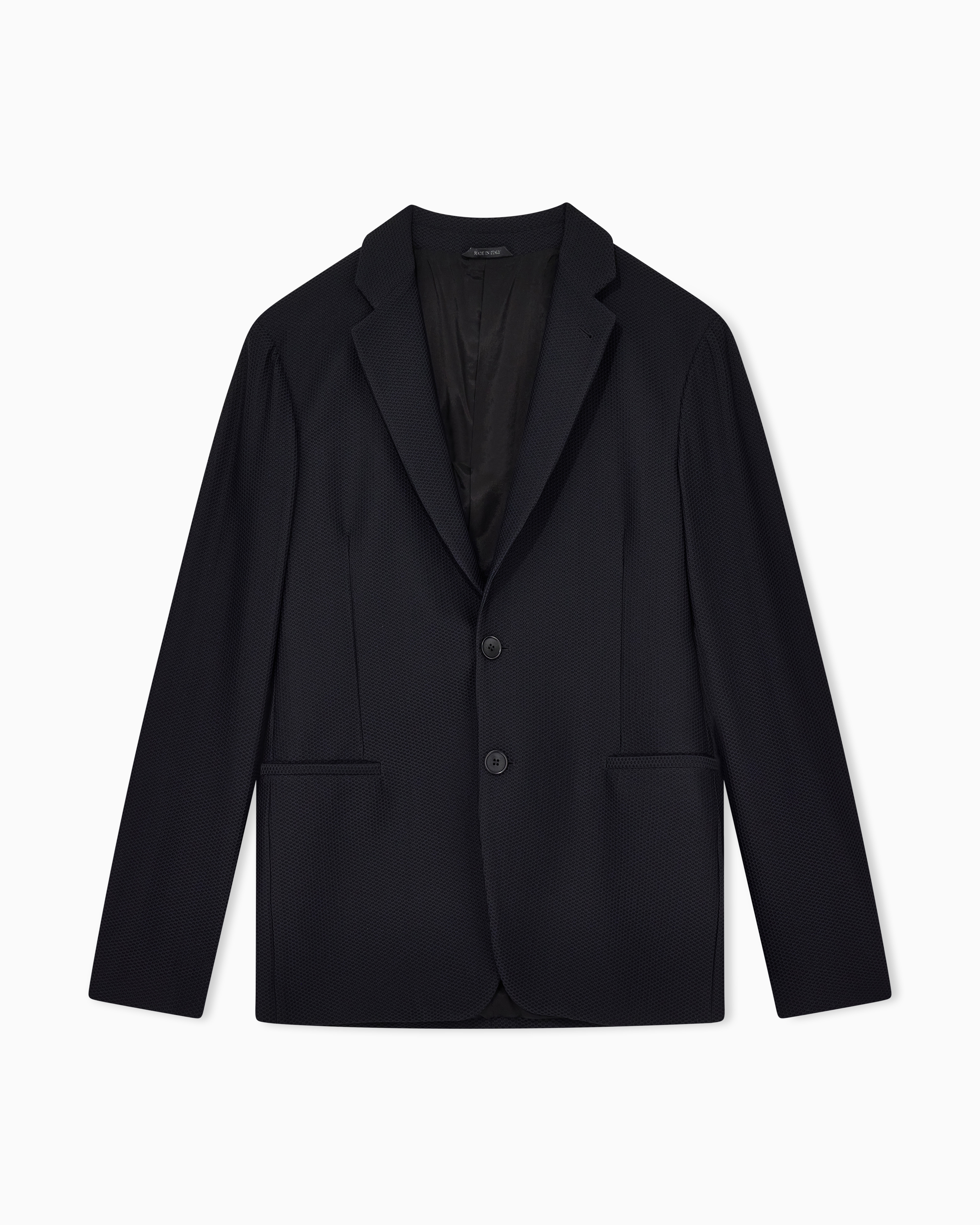Giorgio Armani Black Single-Breasted Jacket In Technical Waffle Fabric
