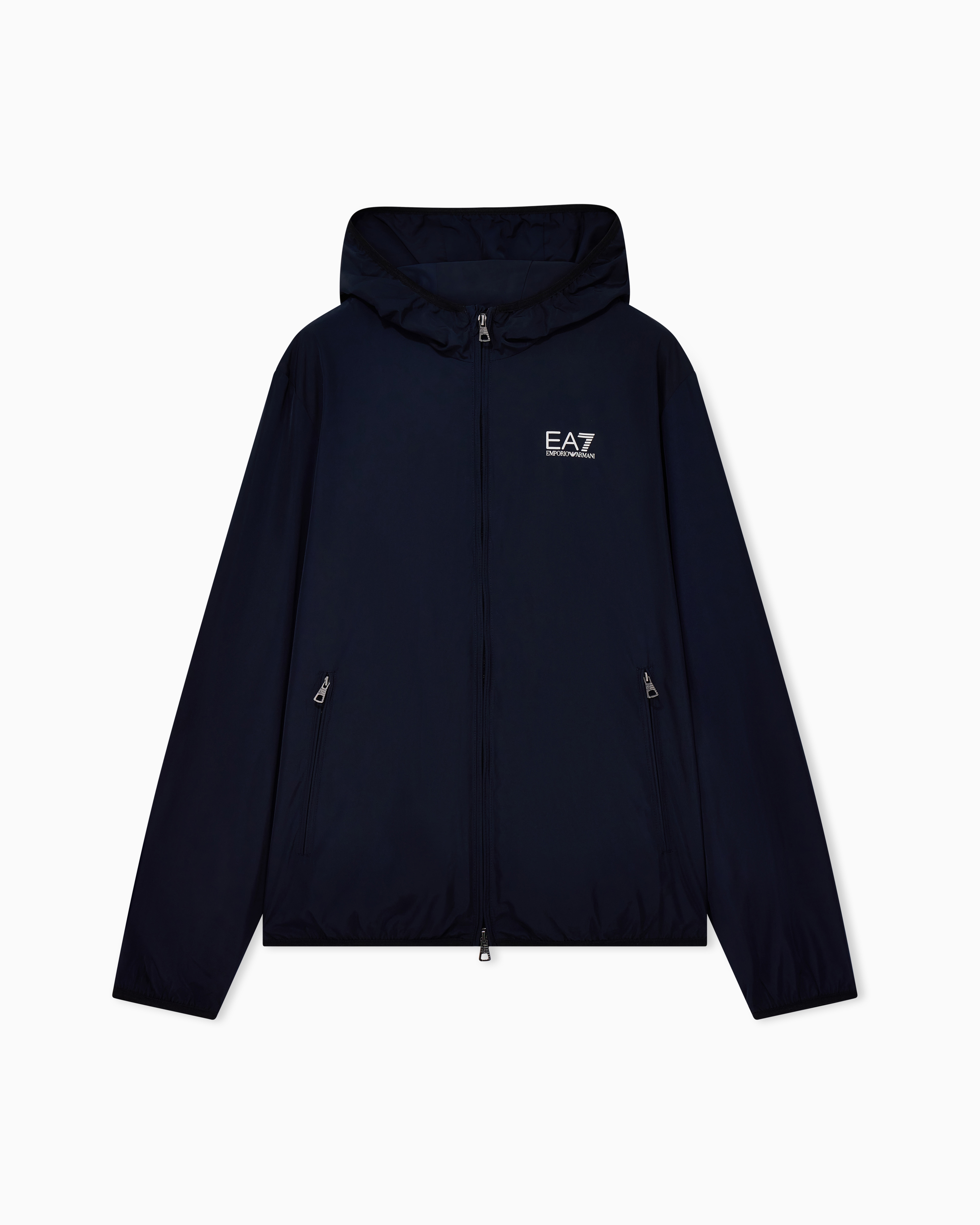 Ea7 Blue Asv Core Identity Hooded Bomber Jacket In Technical Fabric