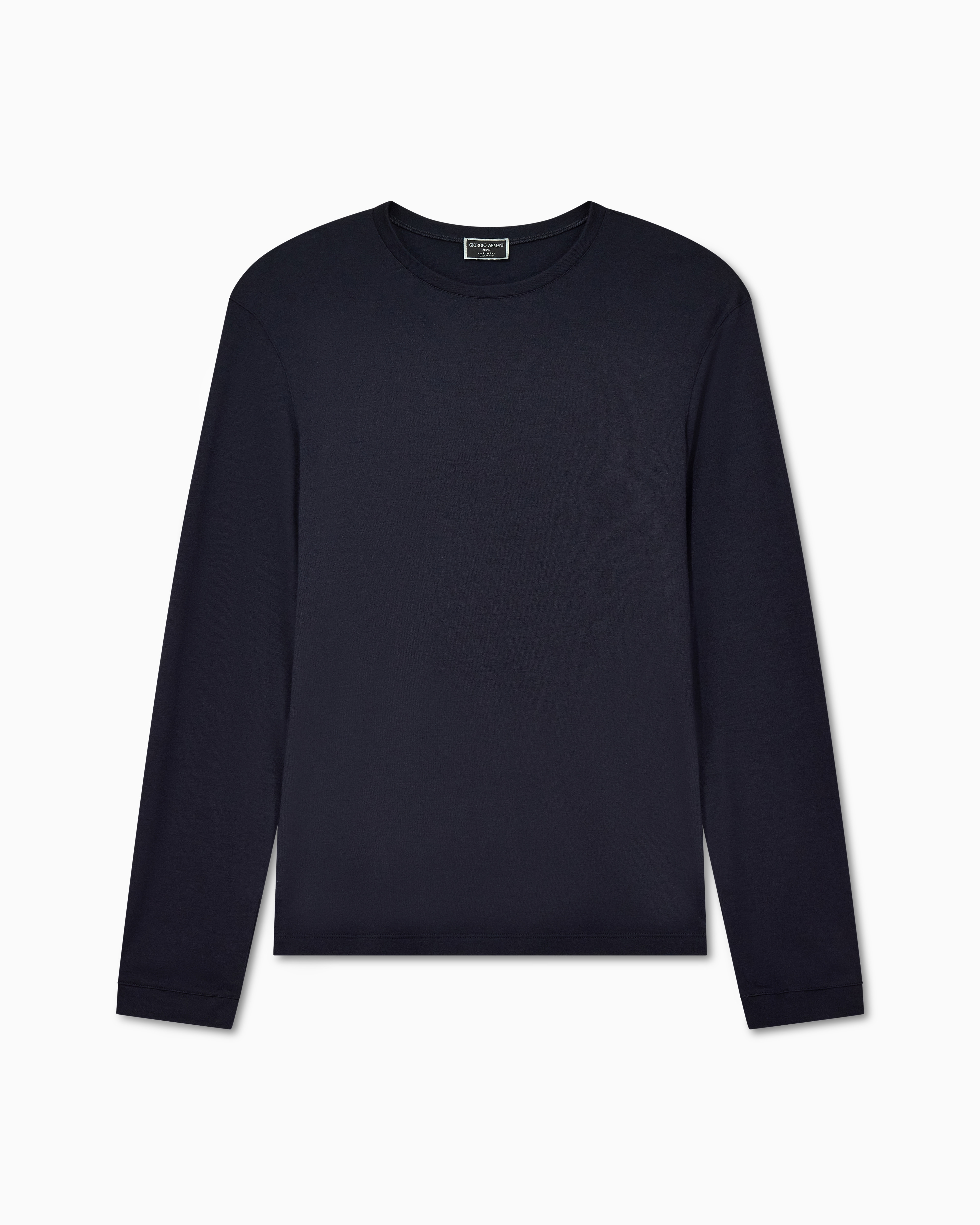 Giorgio Armani Navy Blue Crew Neck Jumper In Pure Cashmere Interlock Icon