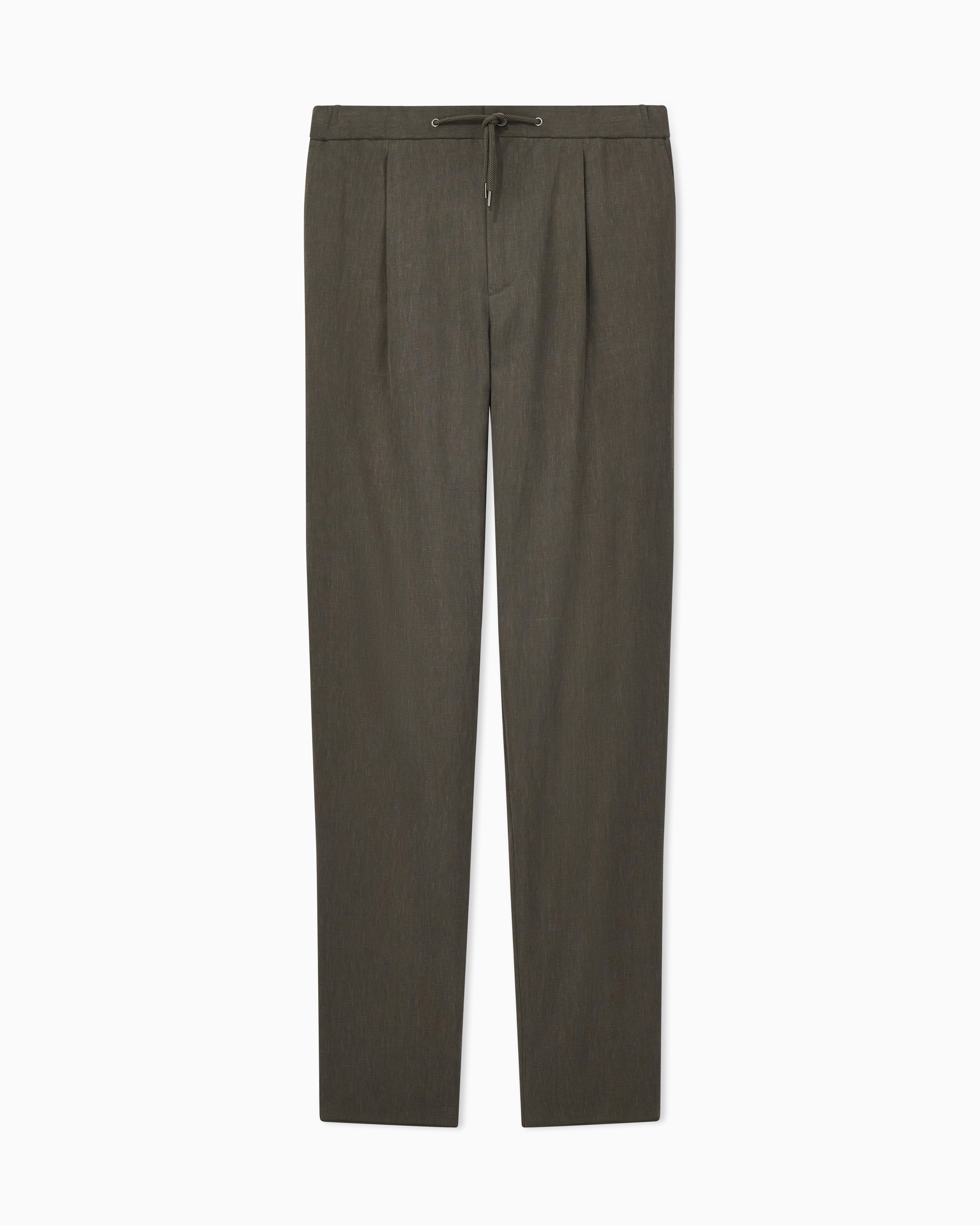Giorgio Armani Green Linen Trousers With A Single Pleat And Drawstring