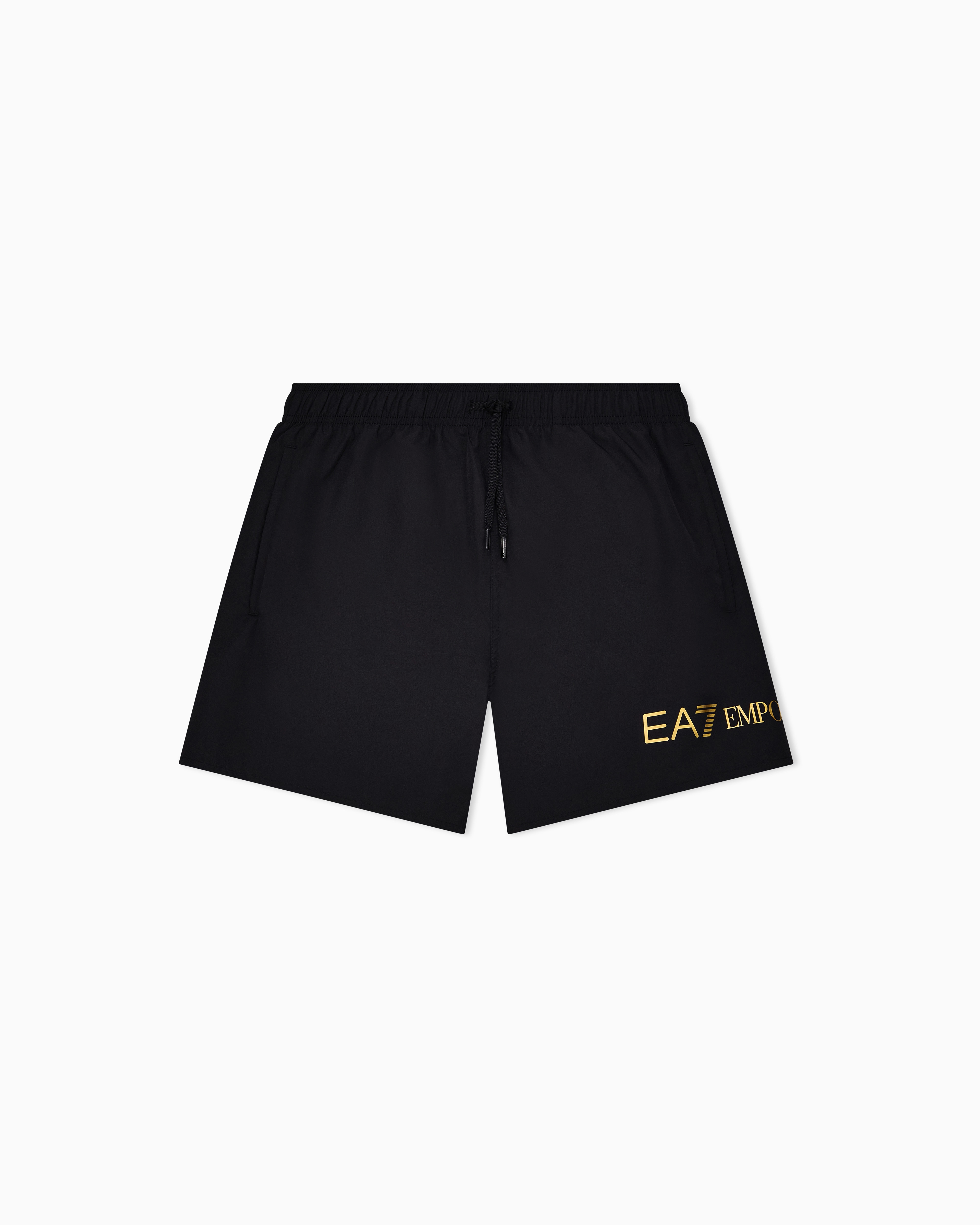 Ea7 Black Swim Shorts With A Drawstring Waist And Side Pockets