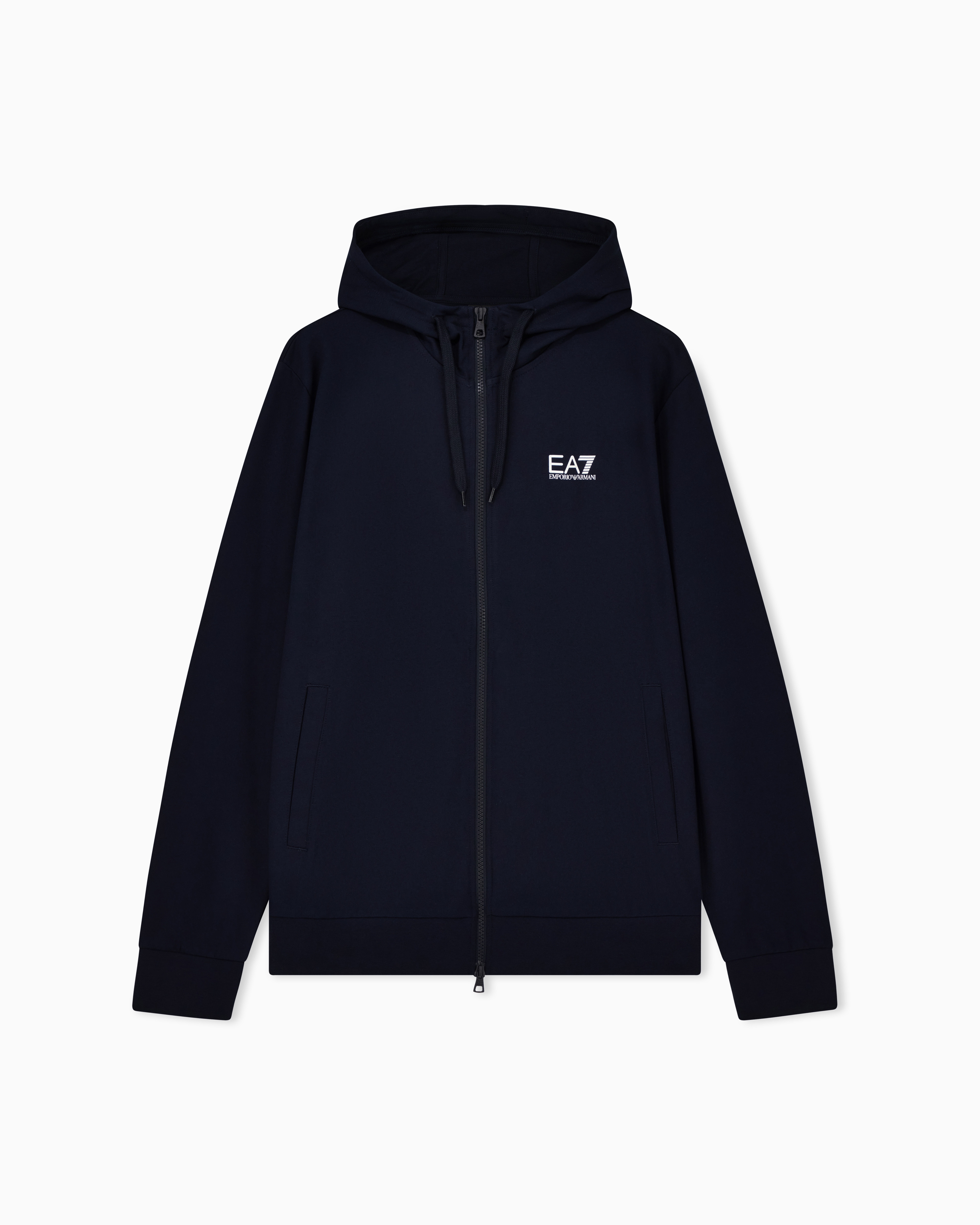 Ea7 Blue Fleece Sweatshirt Core Identity In Cotton With A Chest Logo
