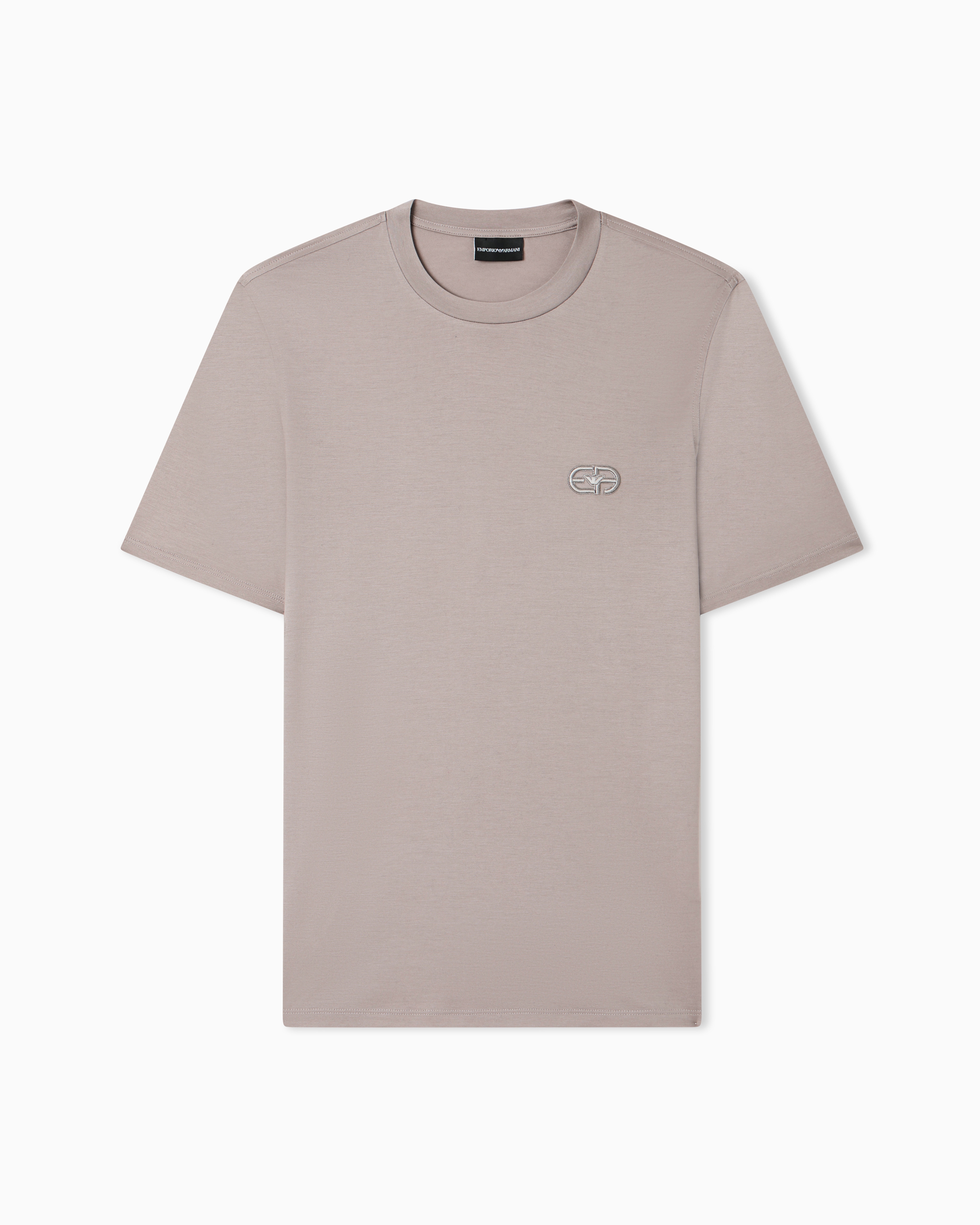 Emporio Armani Grey Lyocell Blend Jersey T-Shirt With Ea Logo Embroidery