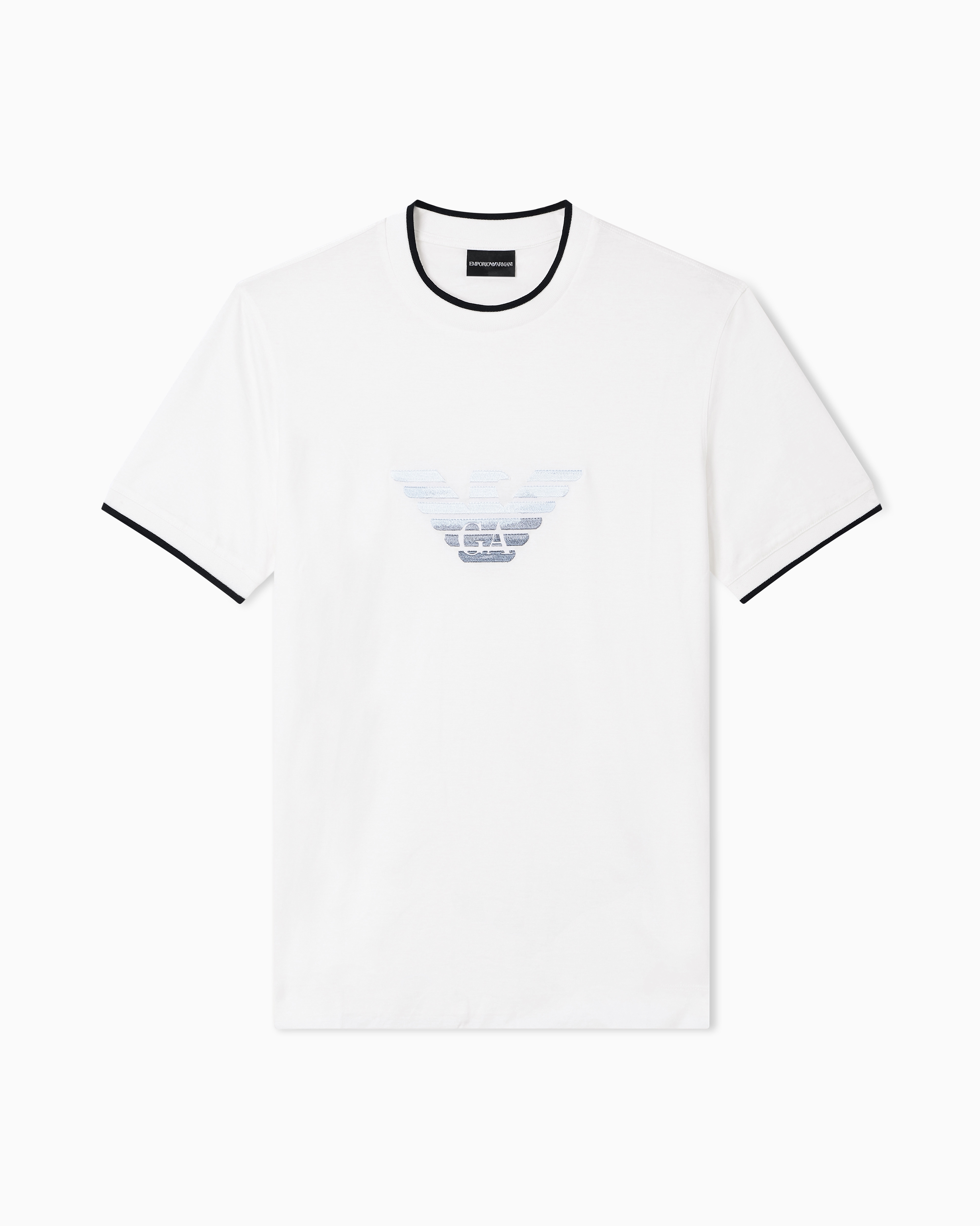 Emporio Armani White Slim-Fit T-Shirt In A Lyocell-Blend Jersey, Featuring A Gradient Eagle Embroidery