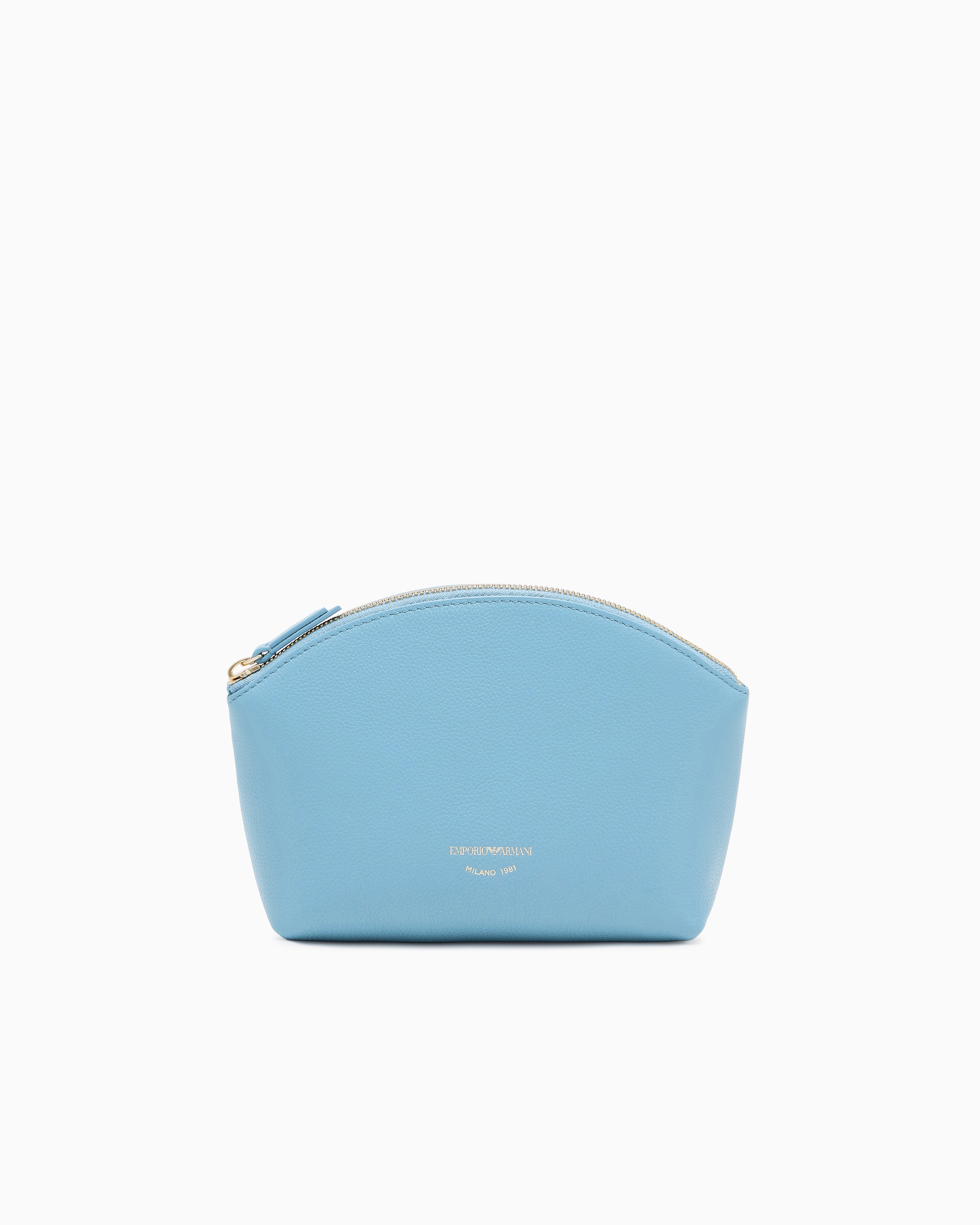 Emporio Armani Light Blue Beauty Case Textured Leather With Gold-Toned Zip