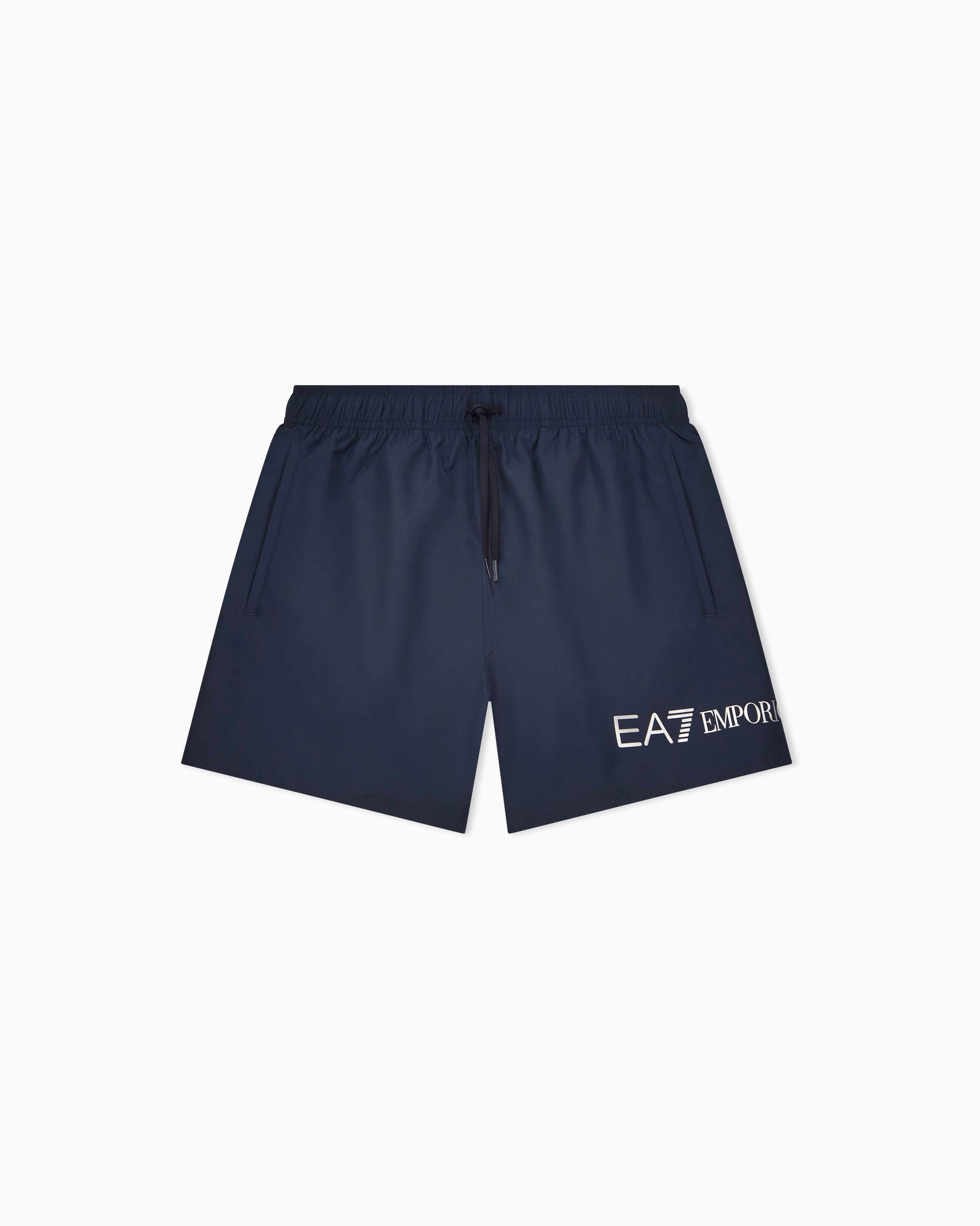 Ea7 Blue Swim Shorts With A Drawstring Waist And Side Pockets
