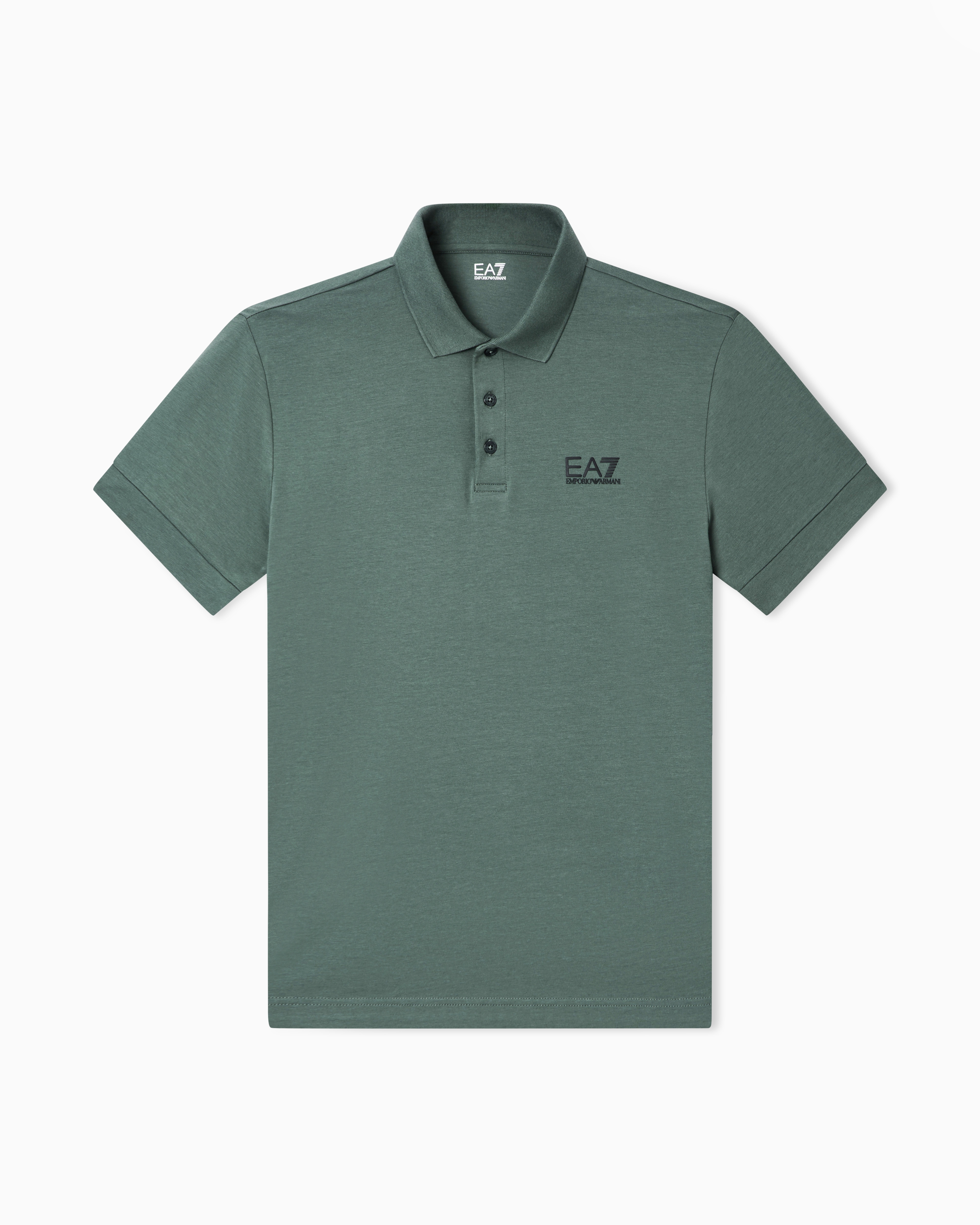 Ea7 Green Stretch Polo In Cotton Jersey With Chest Logo Core Identity