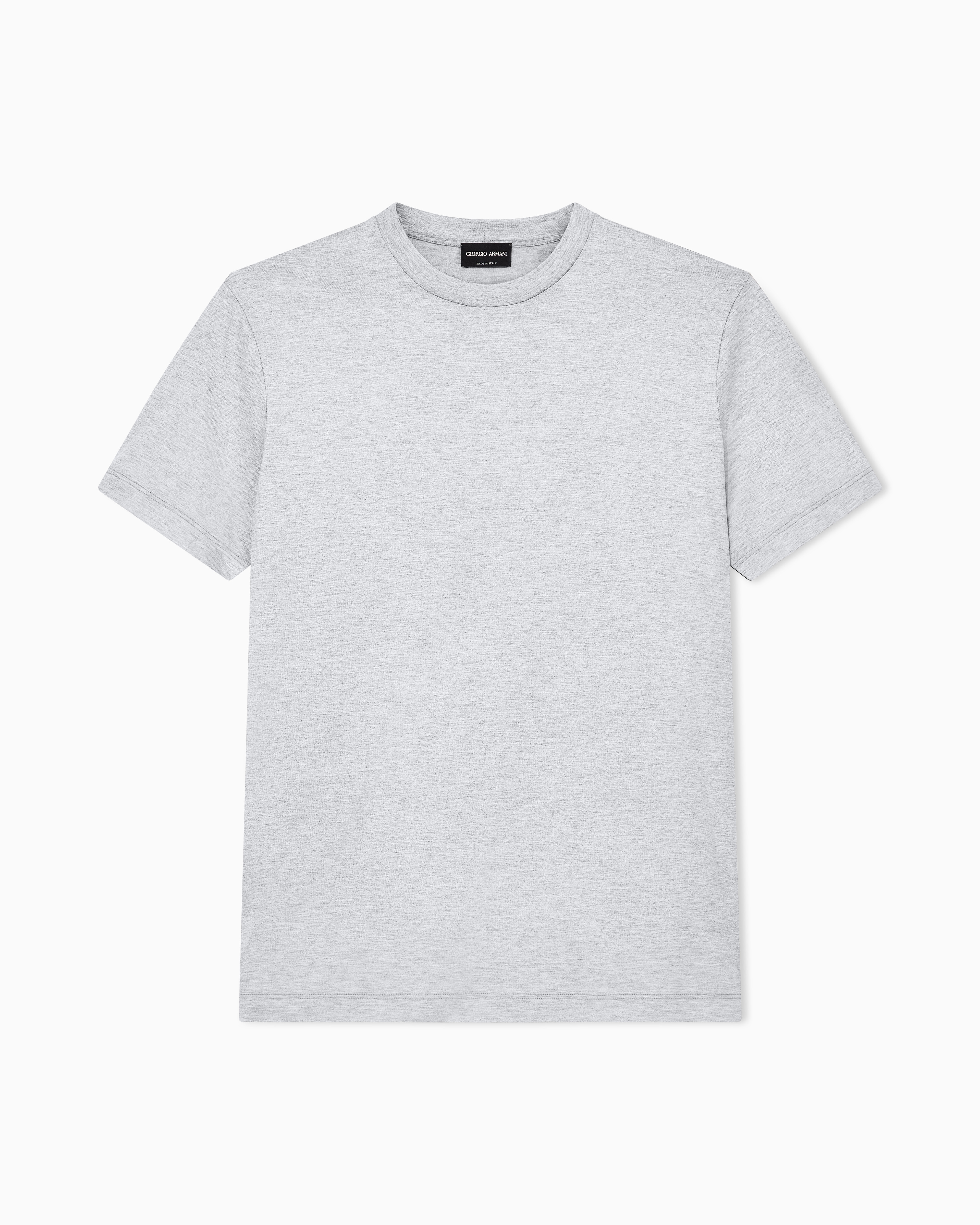 Giorgio Armani Grey Plain-Knit Jersey T-Shirt In A Silk-And-Cotton Blend