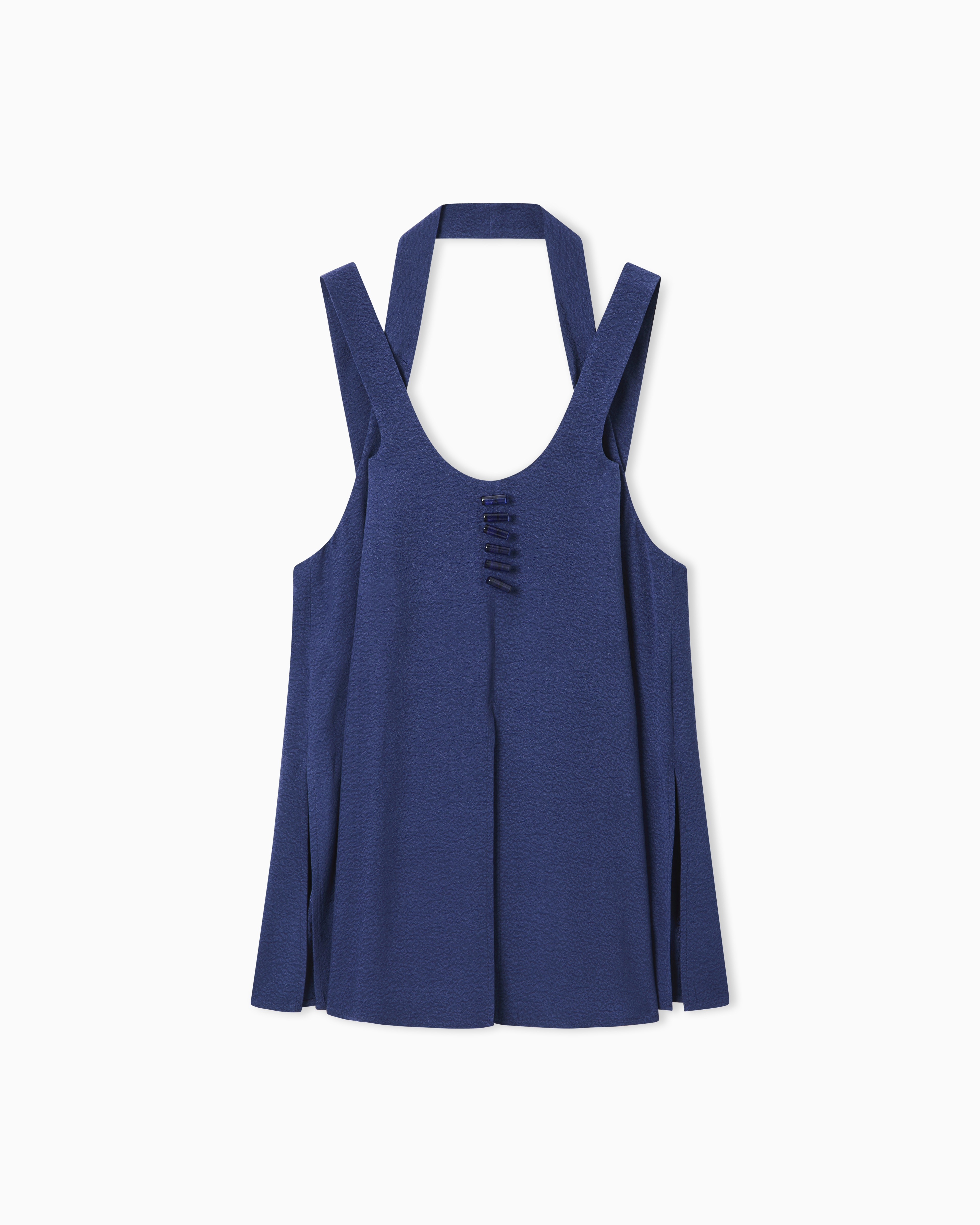 Emporio Armani Blue Flowing Micro Leopard Spot Jacquard Top