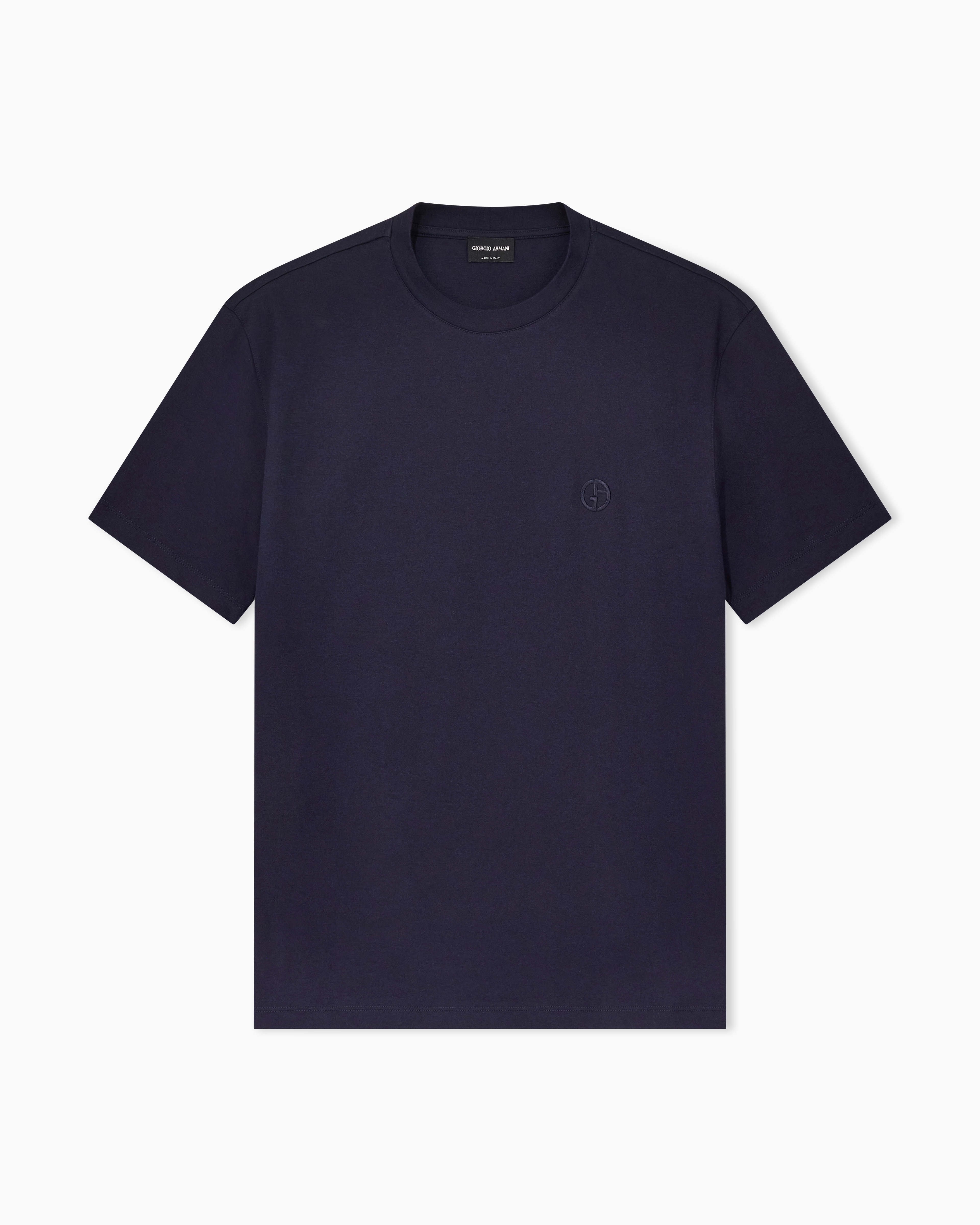 Giorgio Armani Blue Crew Neck T-Shirt In Cotton Interlock And Cashmere
