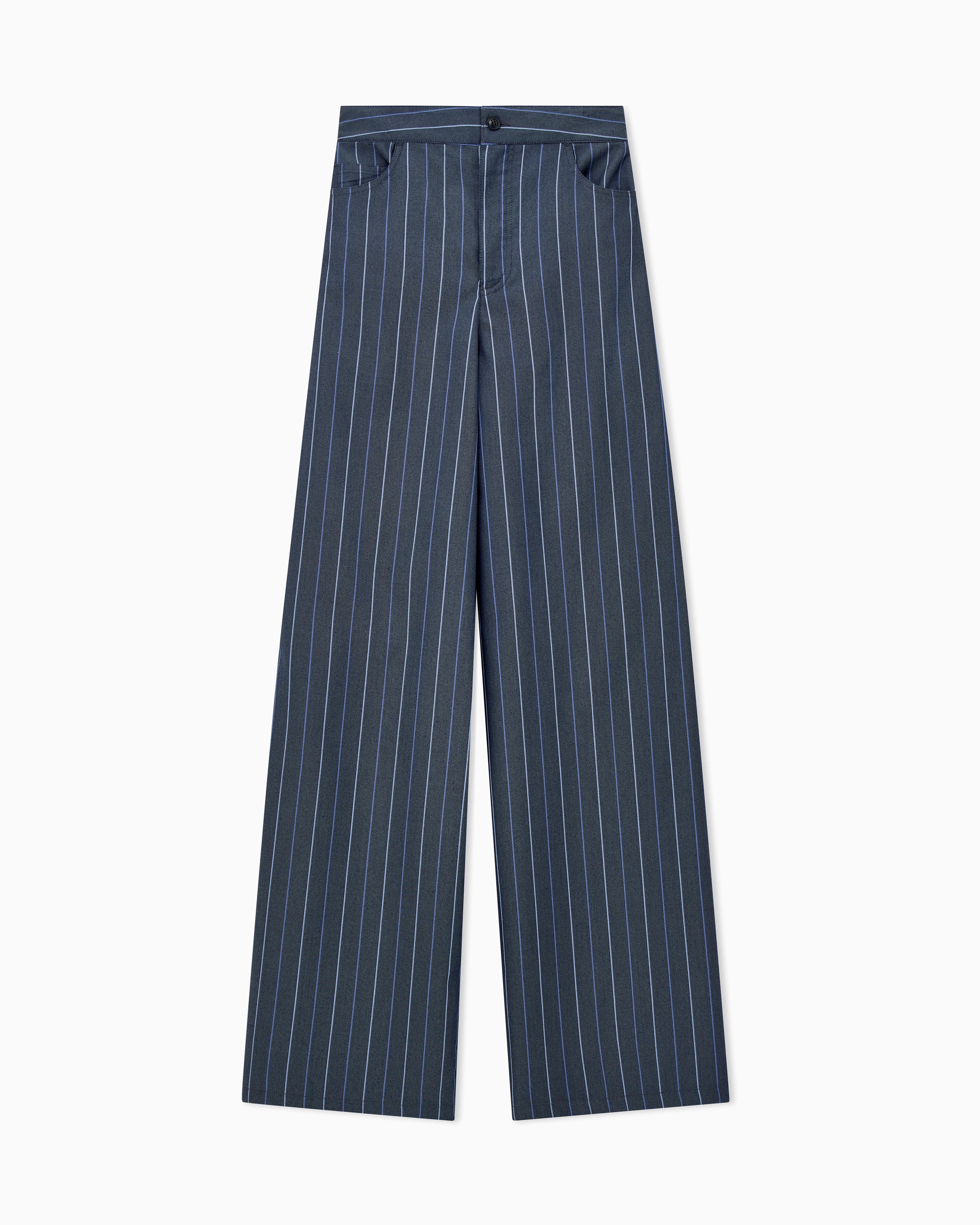 Emporio Armani Blue Trousers In Jacquard Striped Denim With A Wide Leg