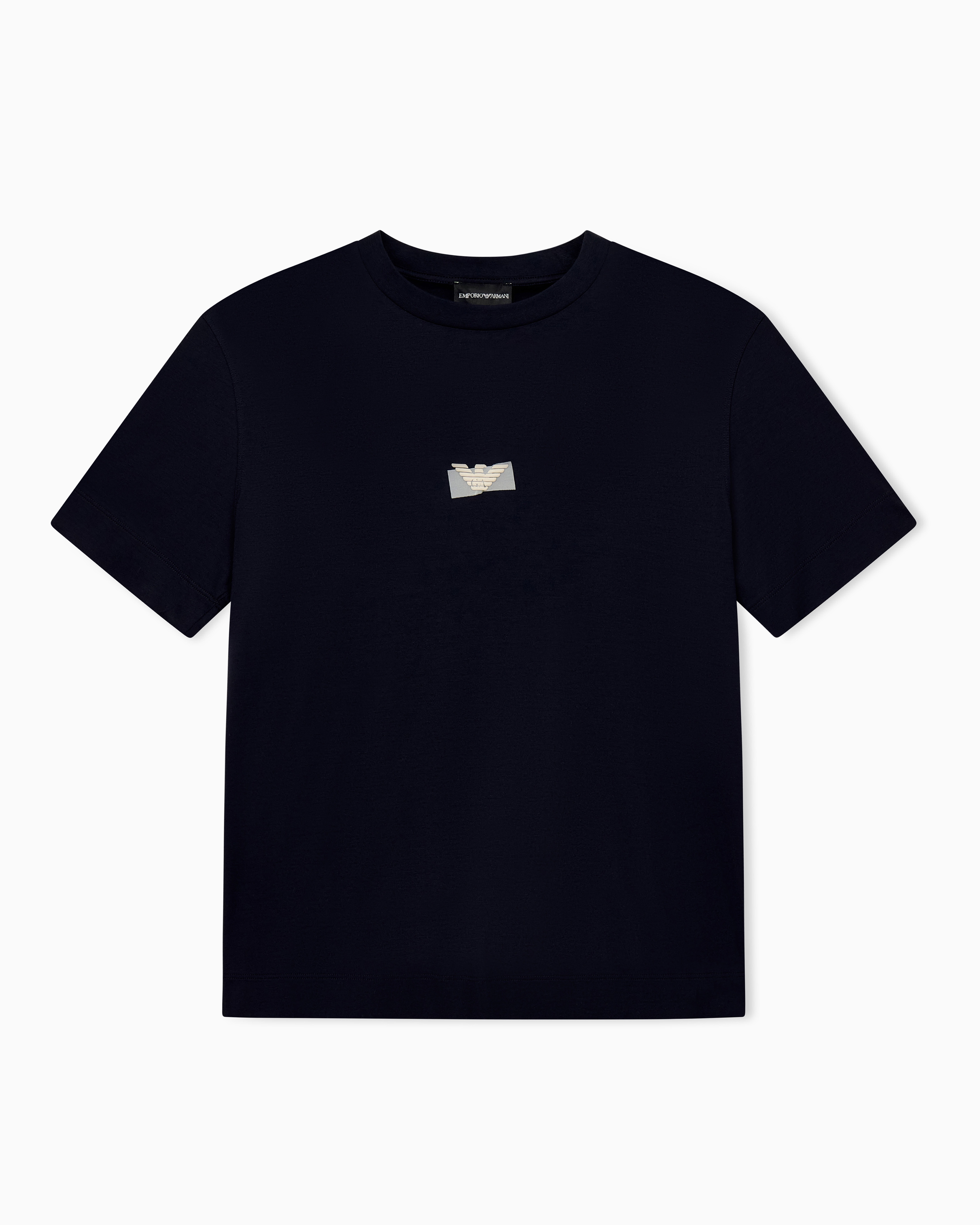Emporio Armani Navy Blue Jersey T-Shirt In Lyocell Blend With Embossed Eagle And Logo Print