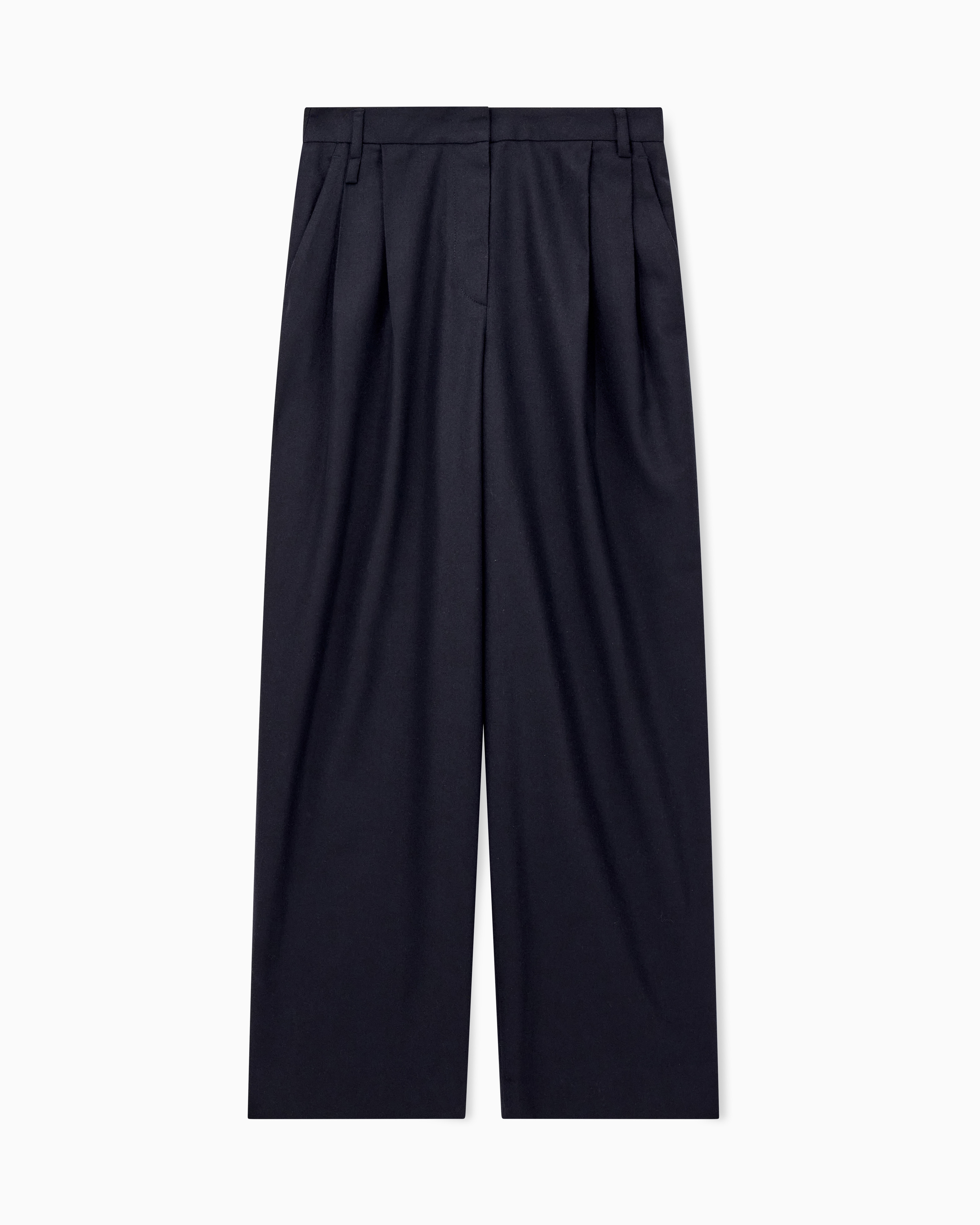 Emporio Armani Blue Pleated Wide-Leg Trousers In Wool And Cashmere Flannel