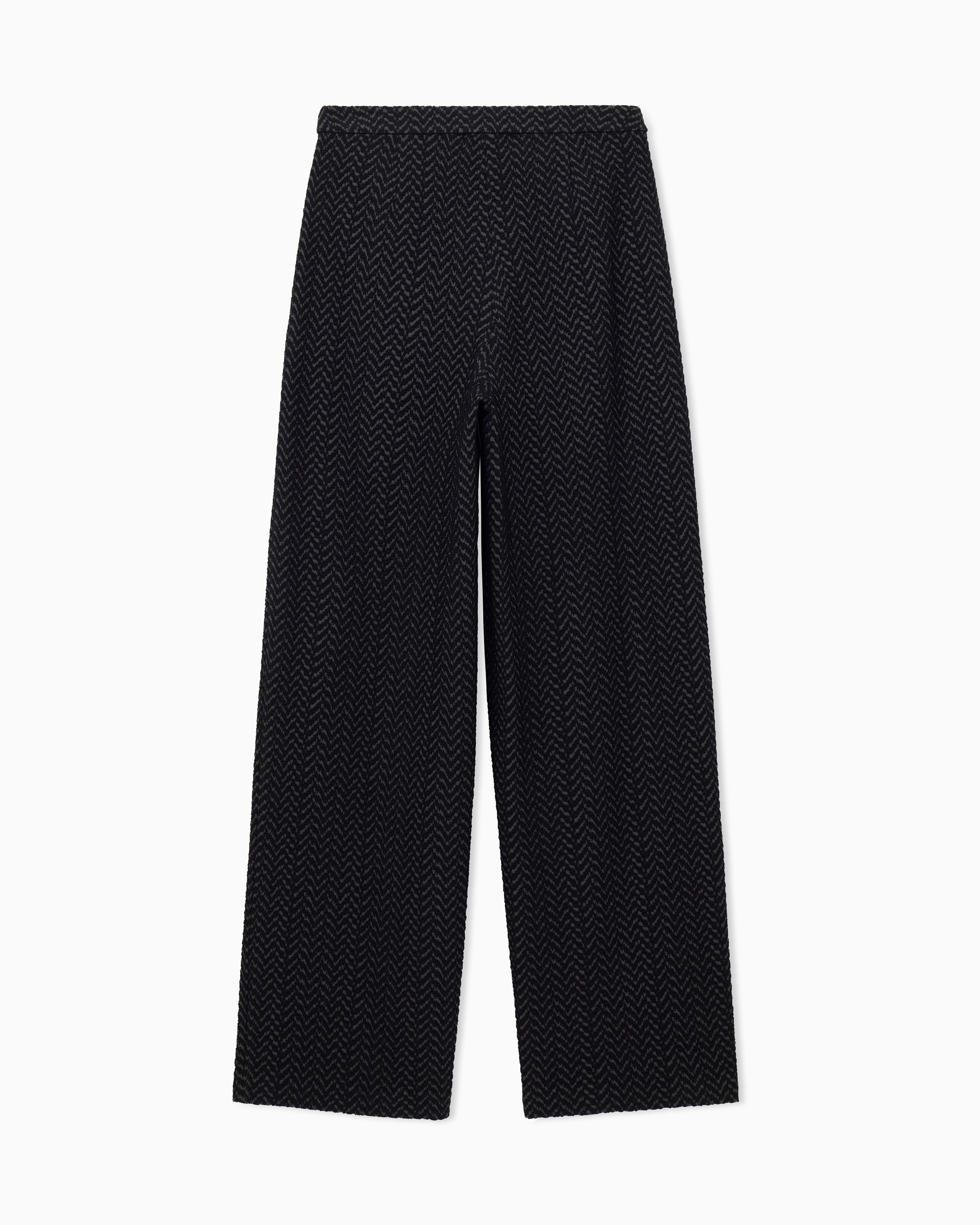 Wide-leg pleated trousers in tubular chevron jersey | Emporio Armani