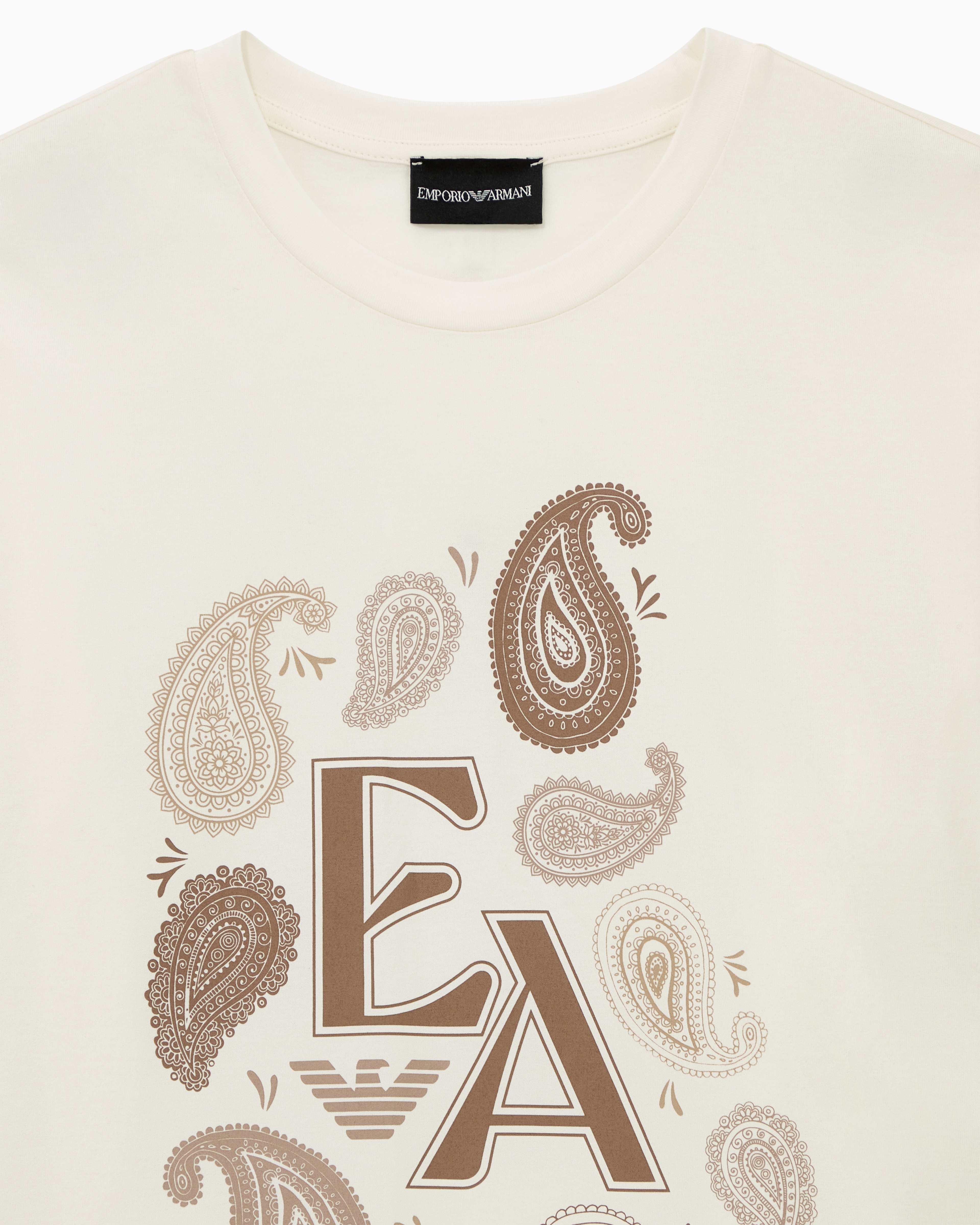 ★希少★ EMPORIO ARMANI 半袖 ニット ストライプ 白 L相当 Jersey T-shirt with Boteh Capsule print | Emporio Armani