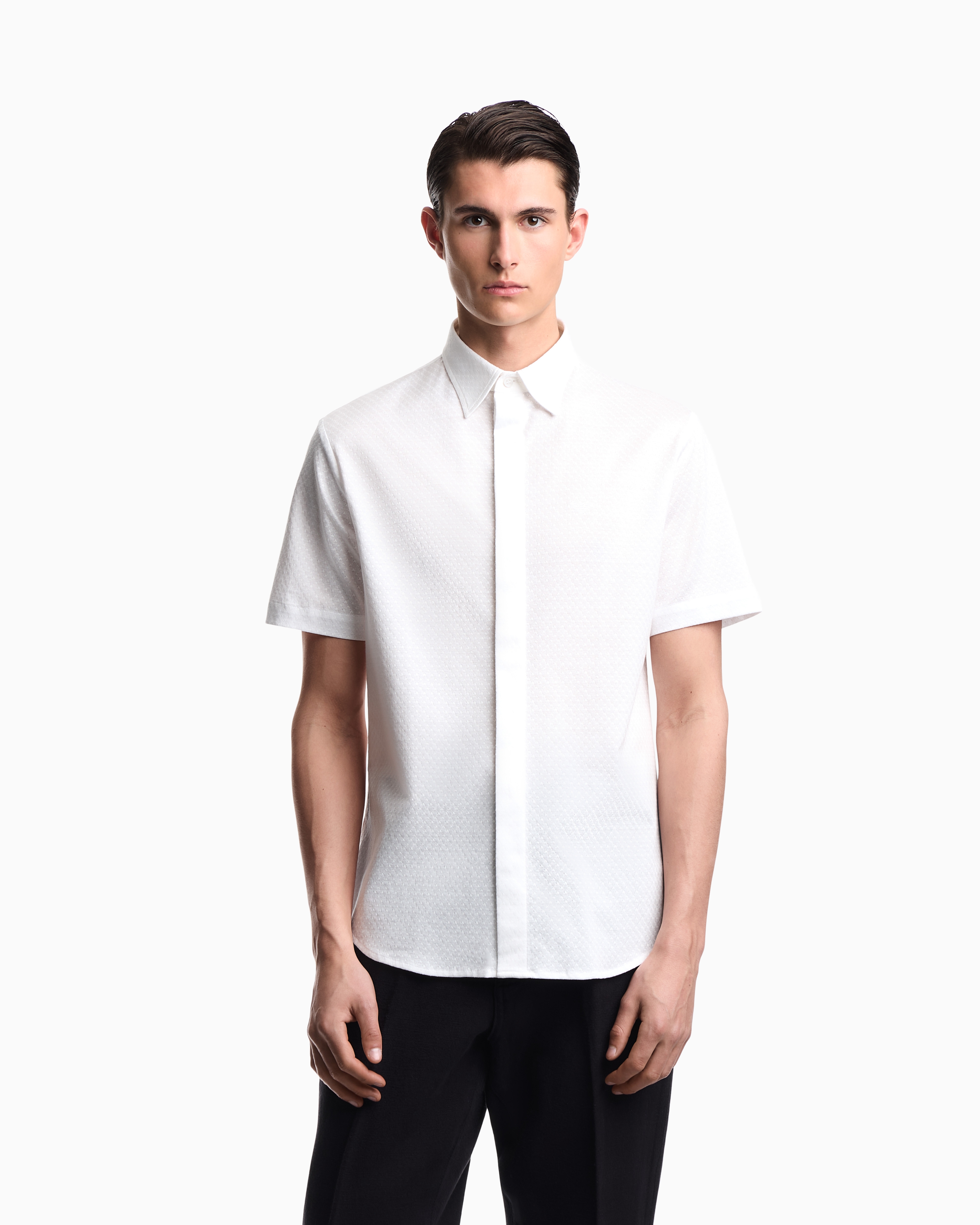 Short-sleeved, garment-dyed jersey shirt | Emporio Armani
