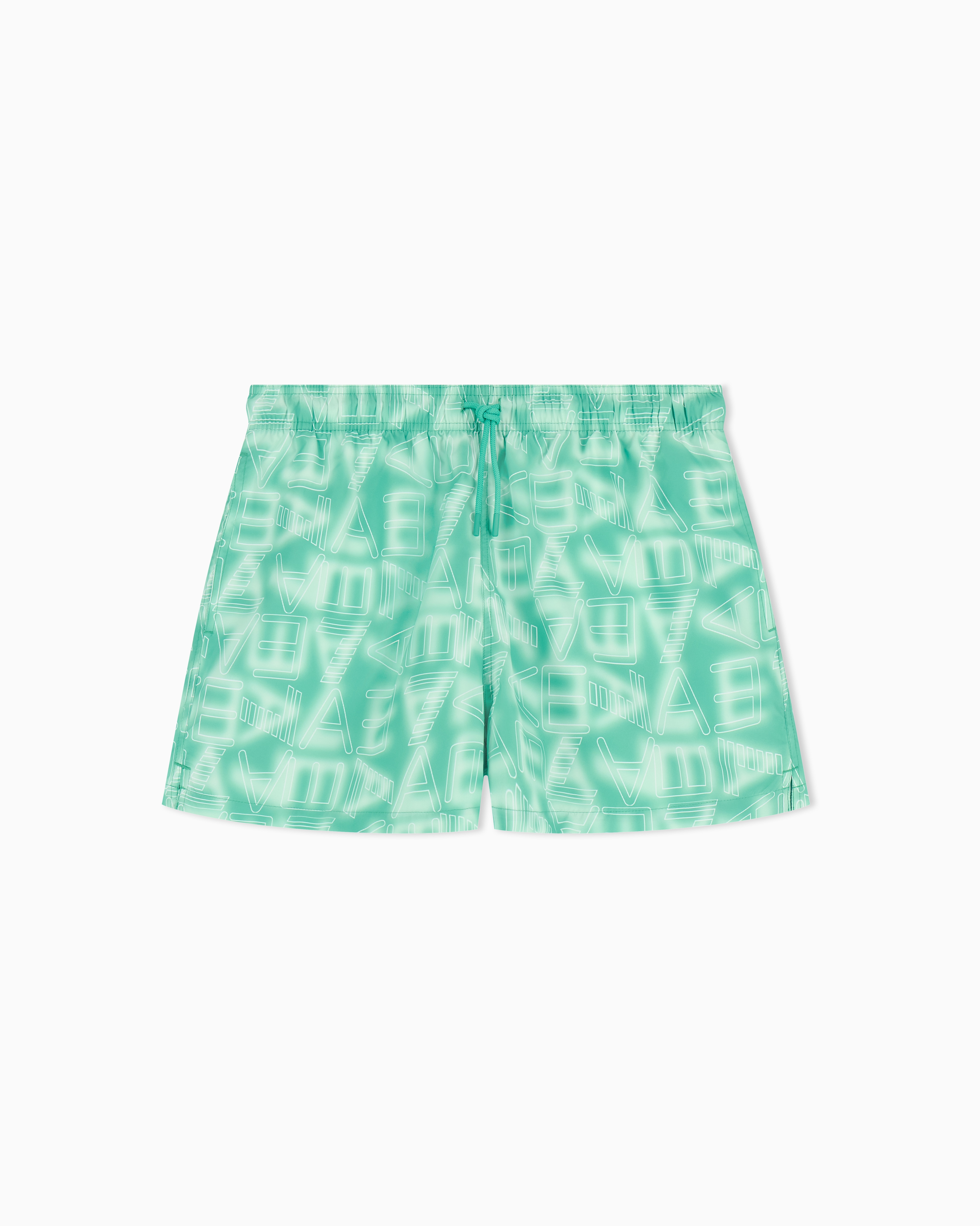 Ea7 Green Graphic Series Swim Trunks With Logo Print