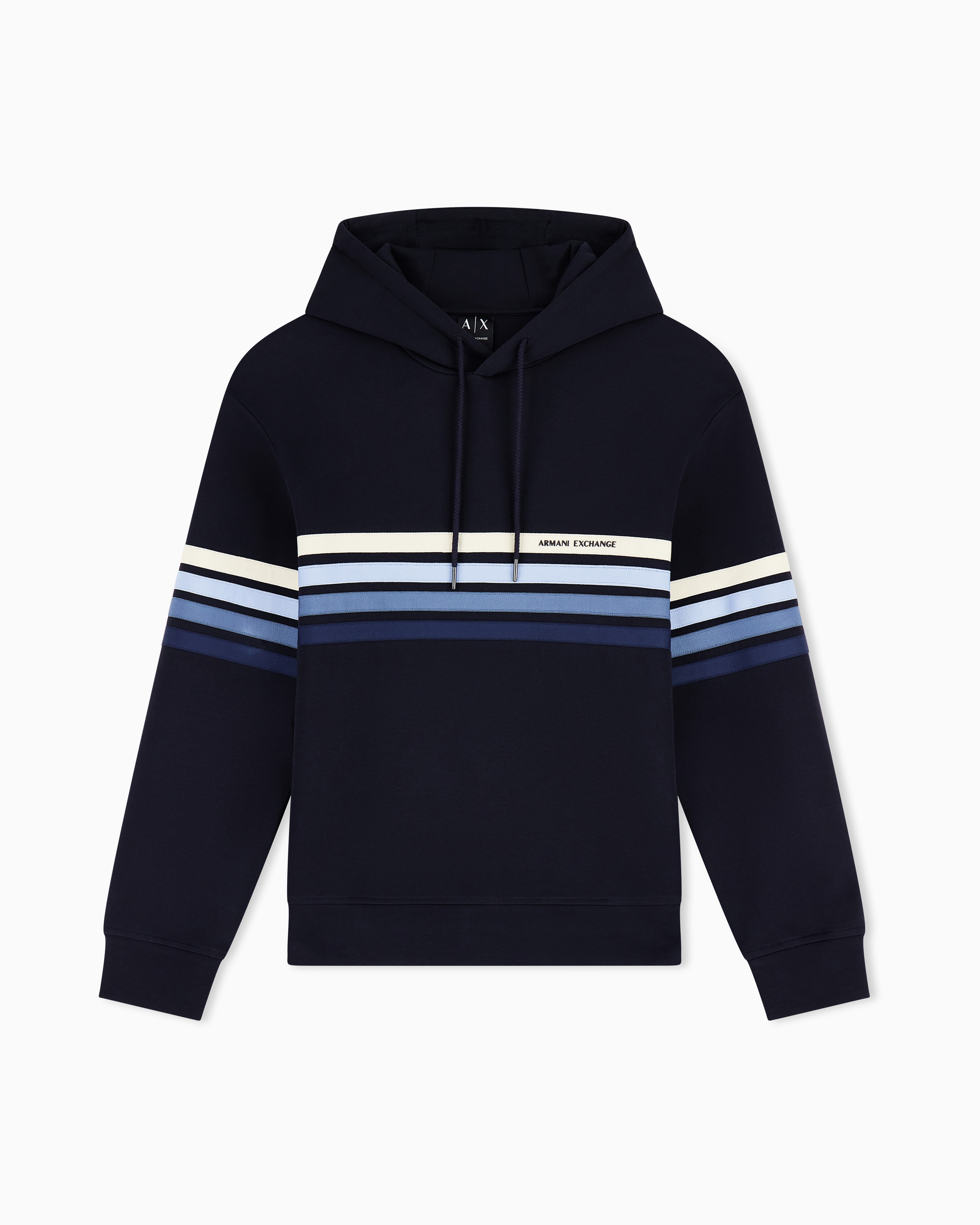 Armani Exchange Navy Blue Structured Hoodie In Technical Stretch Cotton