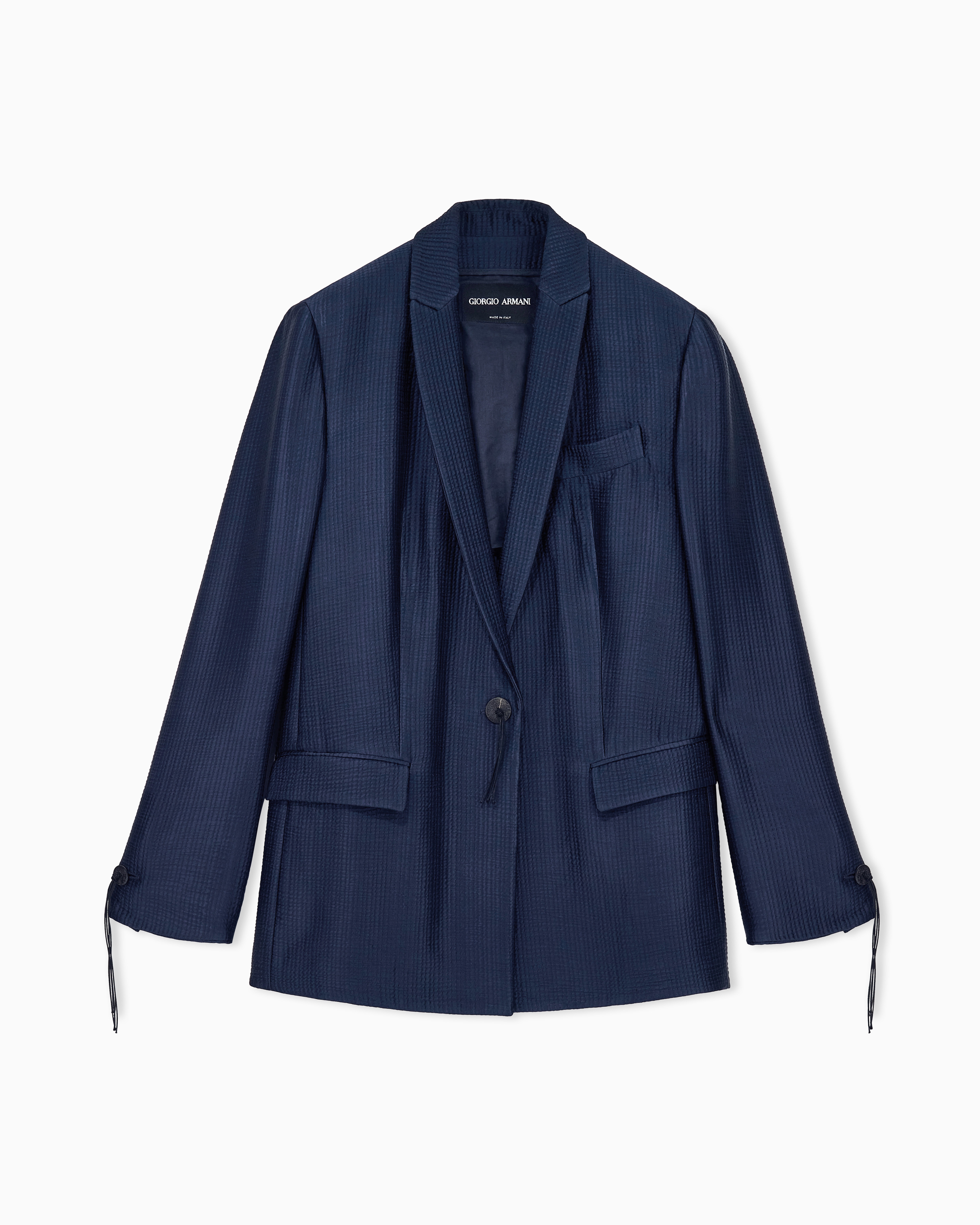 Giorgio Armani Blue Blazer Regular Fit Waffle Viscose And Wool