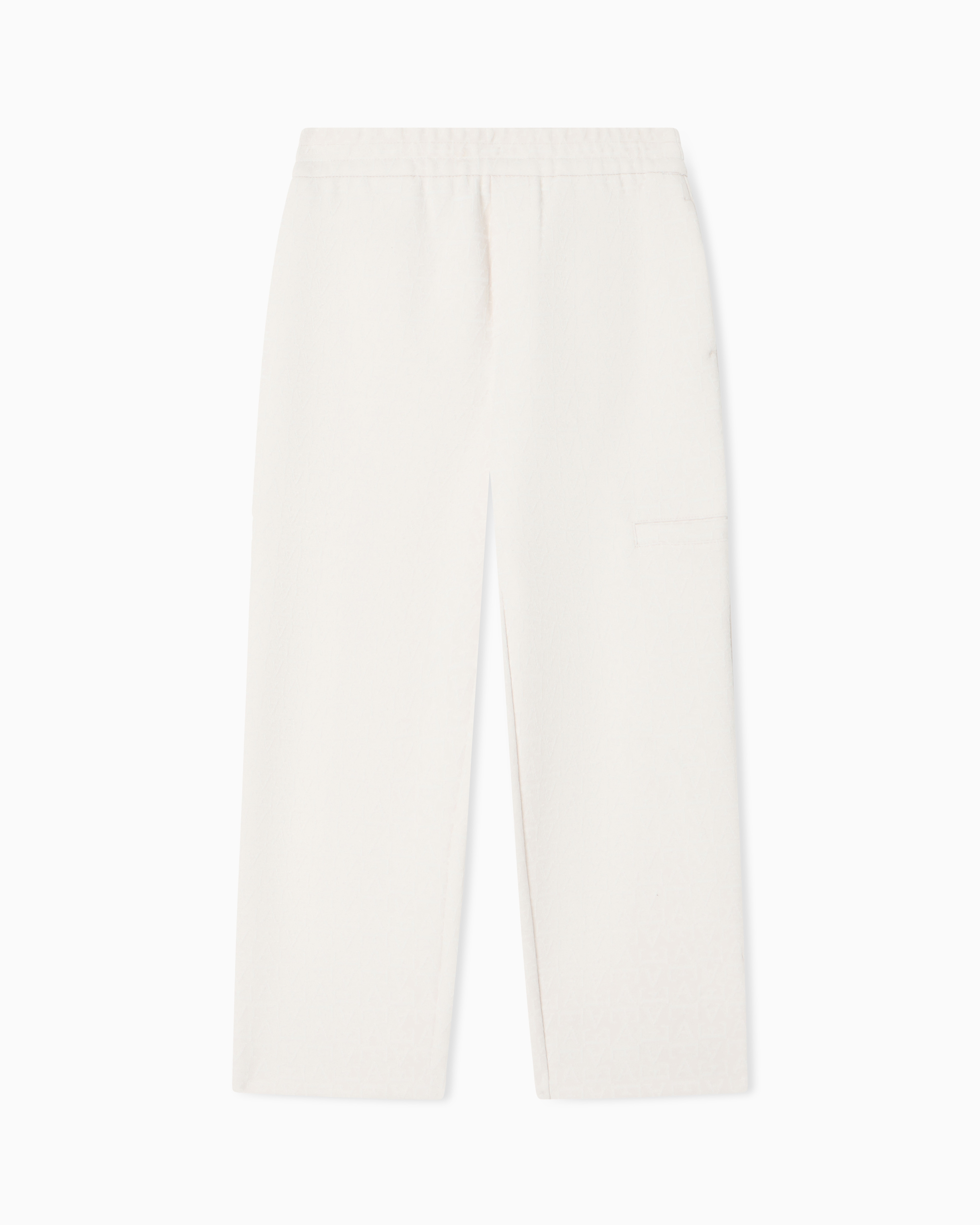 Emporio Armani Beige Jacquard Double Jersey Trousers With A Monogram Pattern