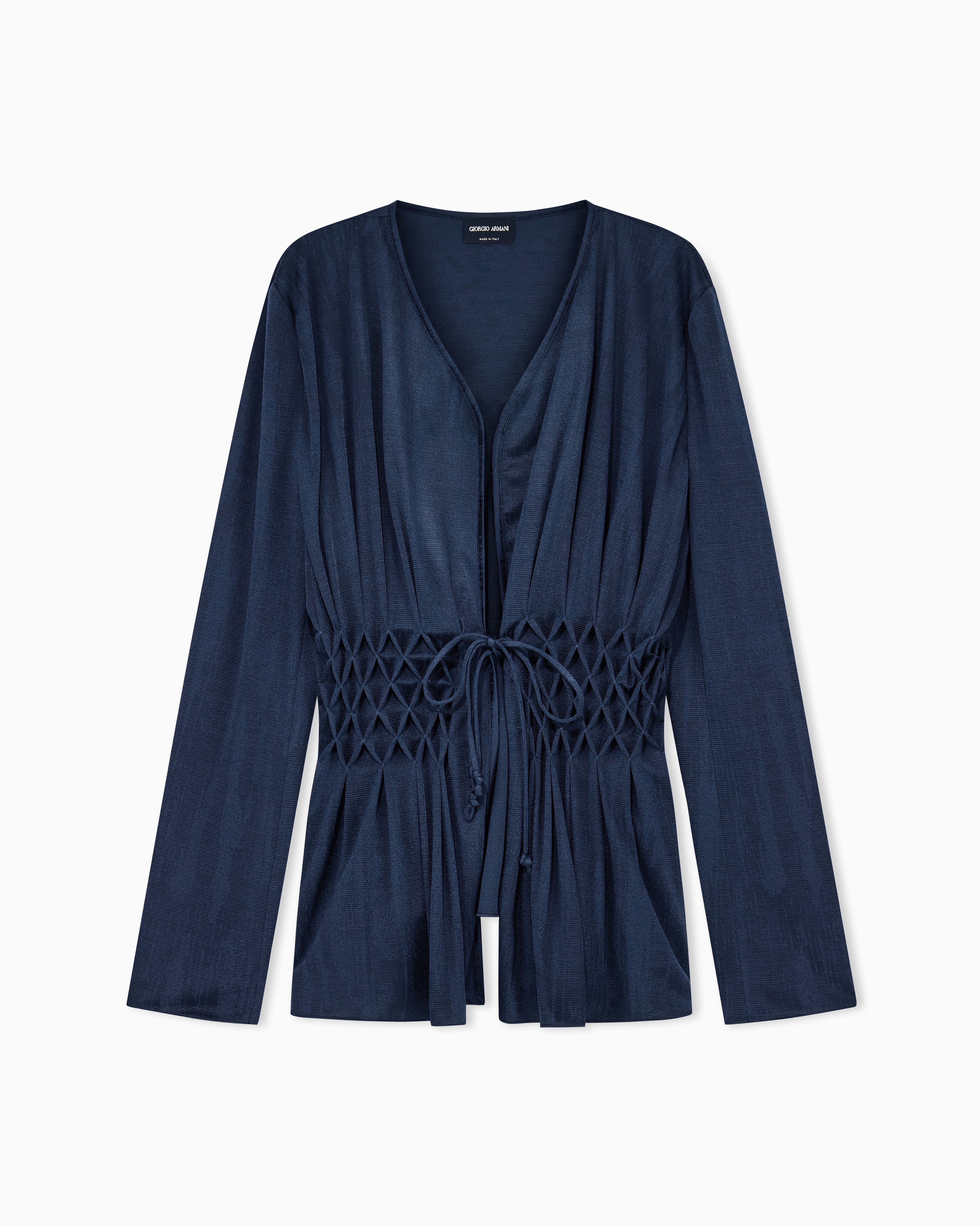 Giorgio Armani Blue Blazer Regular Fit Jacquard Viscose Jersey Smocked Waist