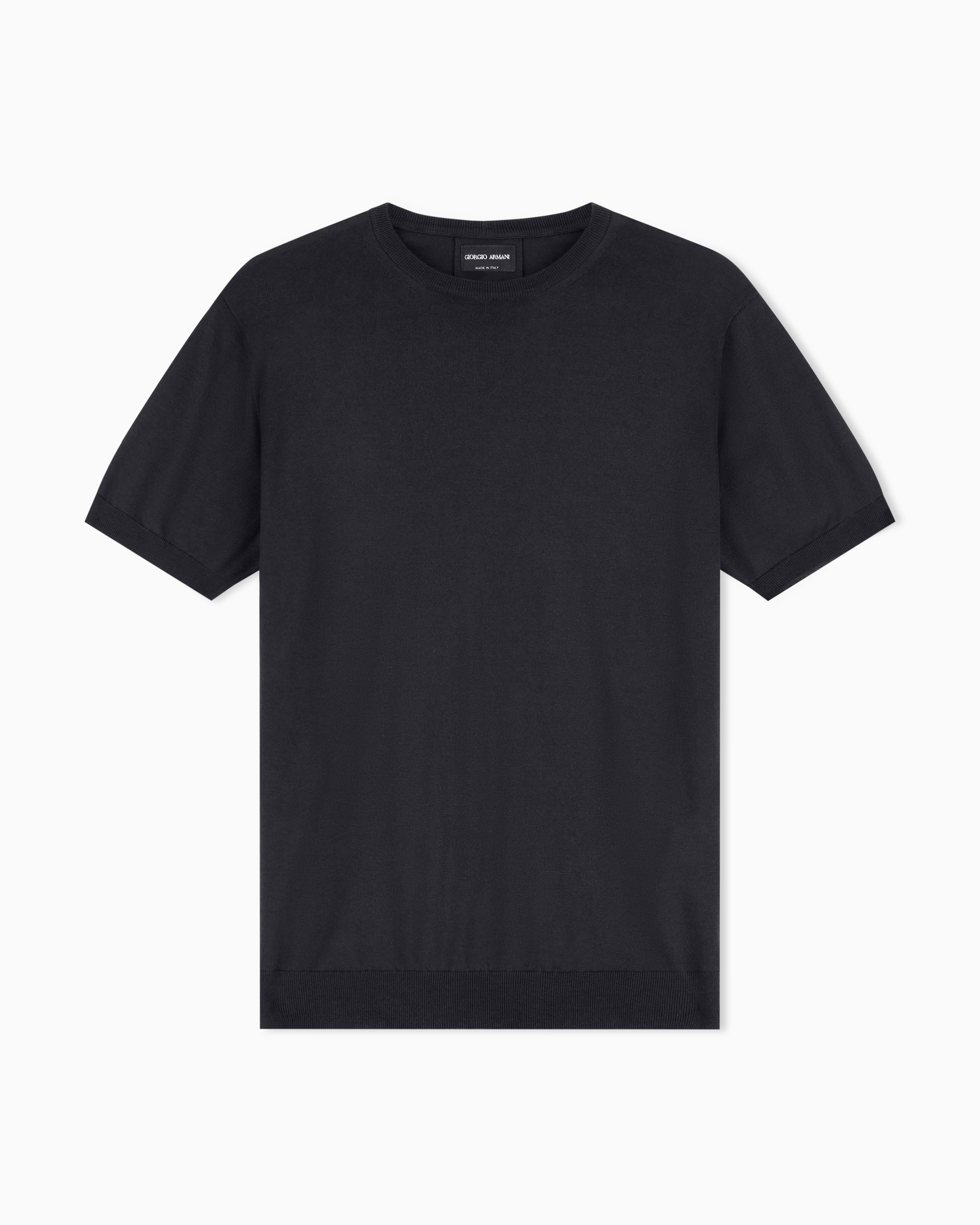 Giorgio Armani Black Slim-Fit Sweater In Plain Knit Silk And Cotton