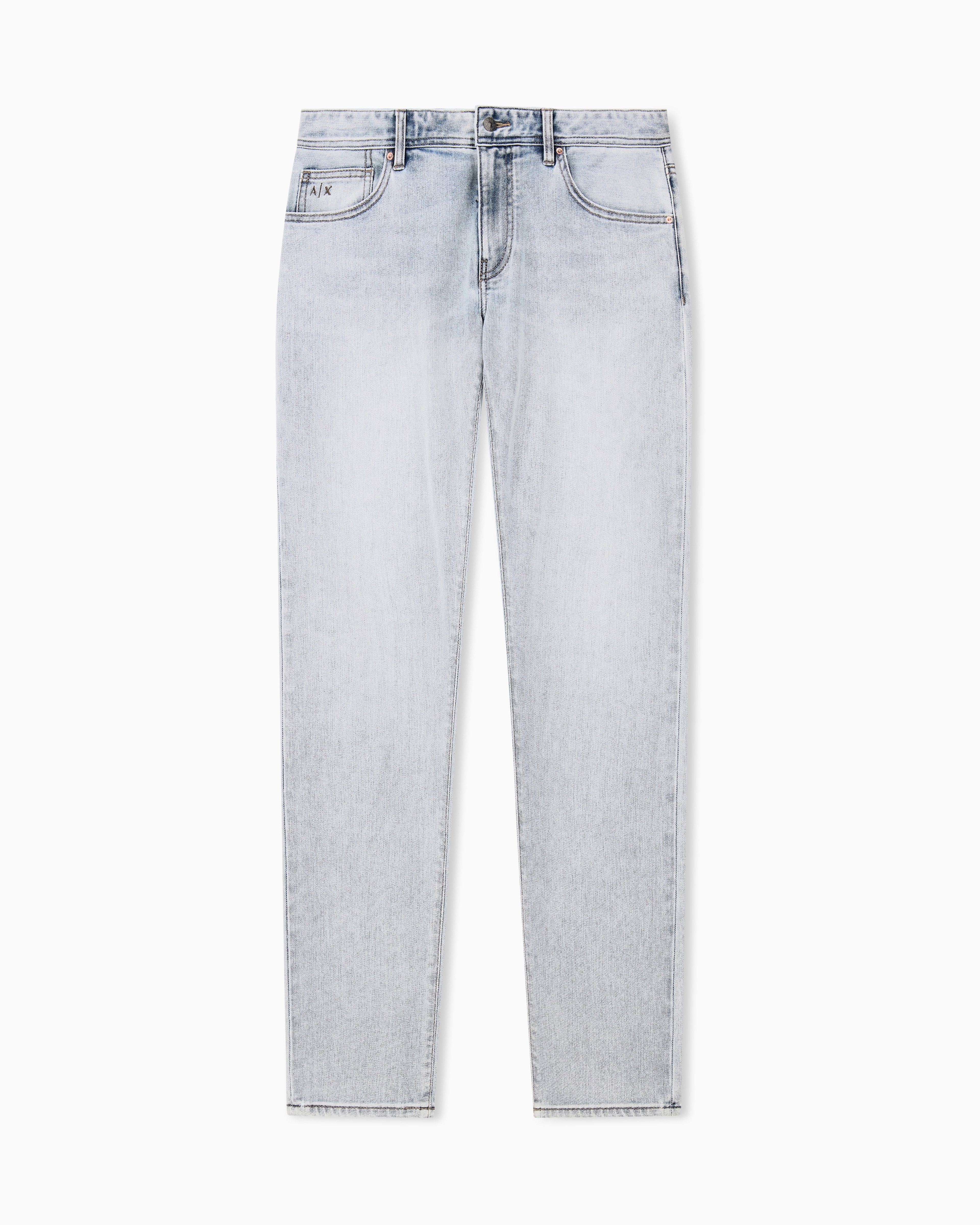 Armani Exchange Blue Slim Fit 5 Pockets Pant Washed Cotton-Blend Denim