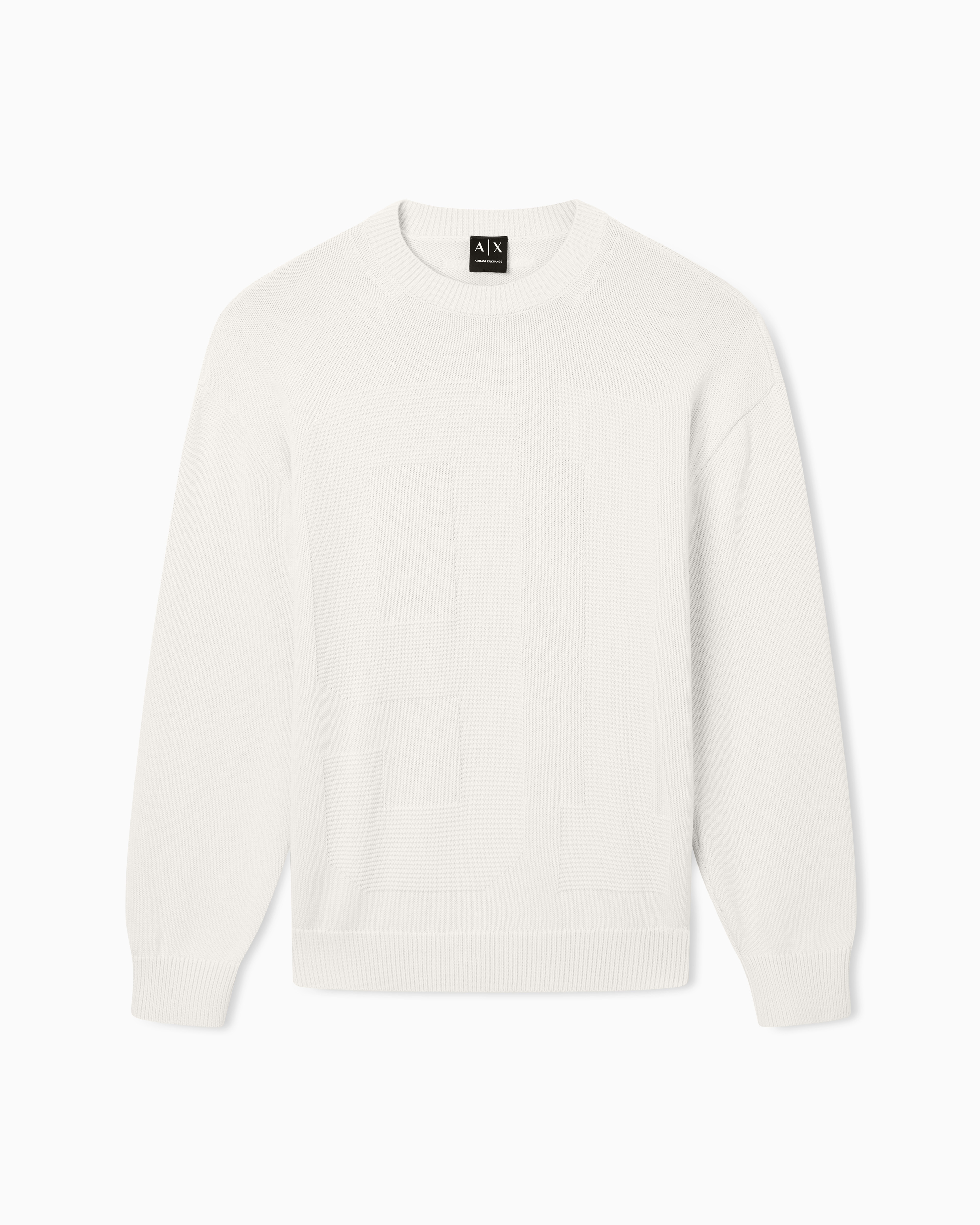 Armani Exchange White Ribbed Crew Neck Sweater